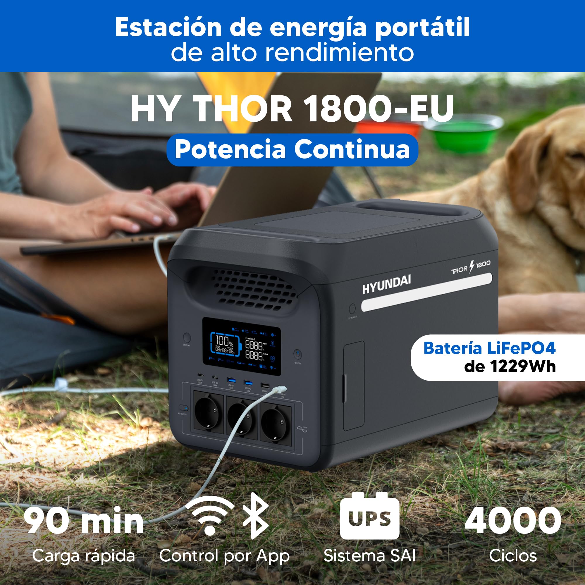 HYUNDAI Station d'énergie portable 3000 W avec charge rapide 1,7 h - Power Station avec application et batterie extensible - Générateur solaire avec onduleur pour urgences - Batterie LiFePO4