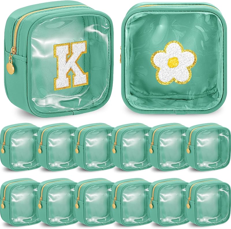 Kacctyen 12 Necessaires quadradas mini em nylon verde-sálvia com zíper