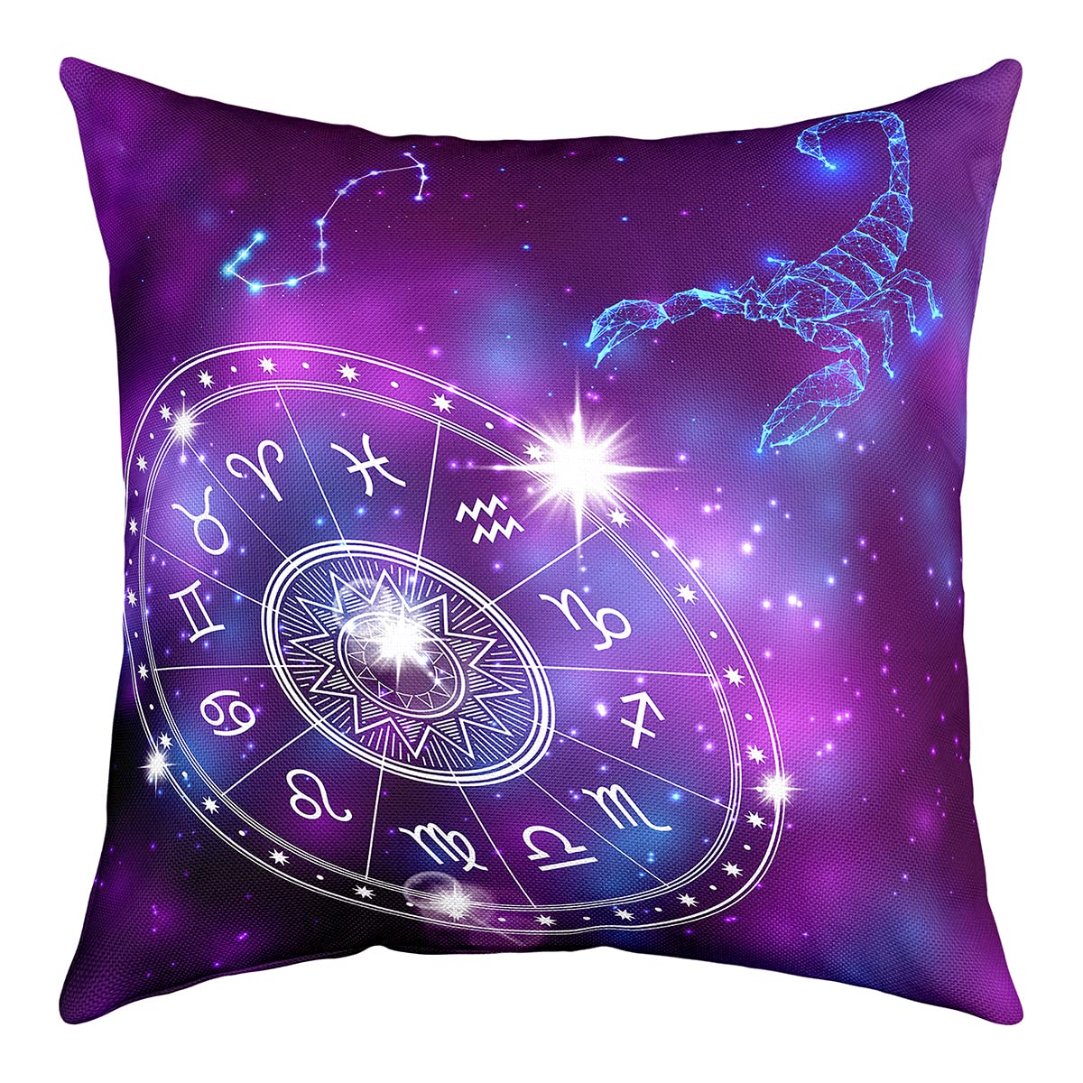 Richhome Multi 12 Scorpio Pillow Cover 16X16 Inch Ombre Color Starry Galaxy Scorpion Pattern Cushion Cover For Bed Chairs Rv Glitter Stars Twelve Constellation Symbols Cushion Case For Kids Teens Adults