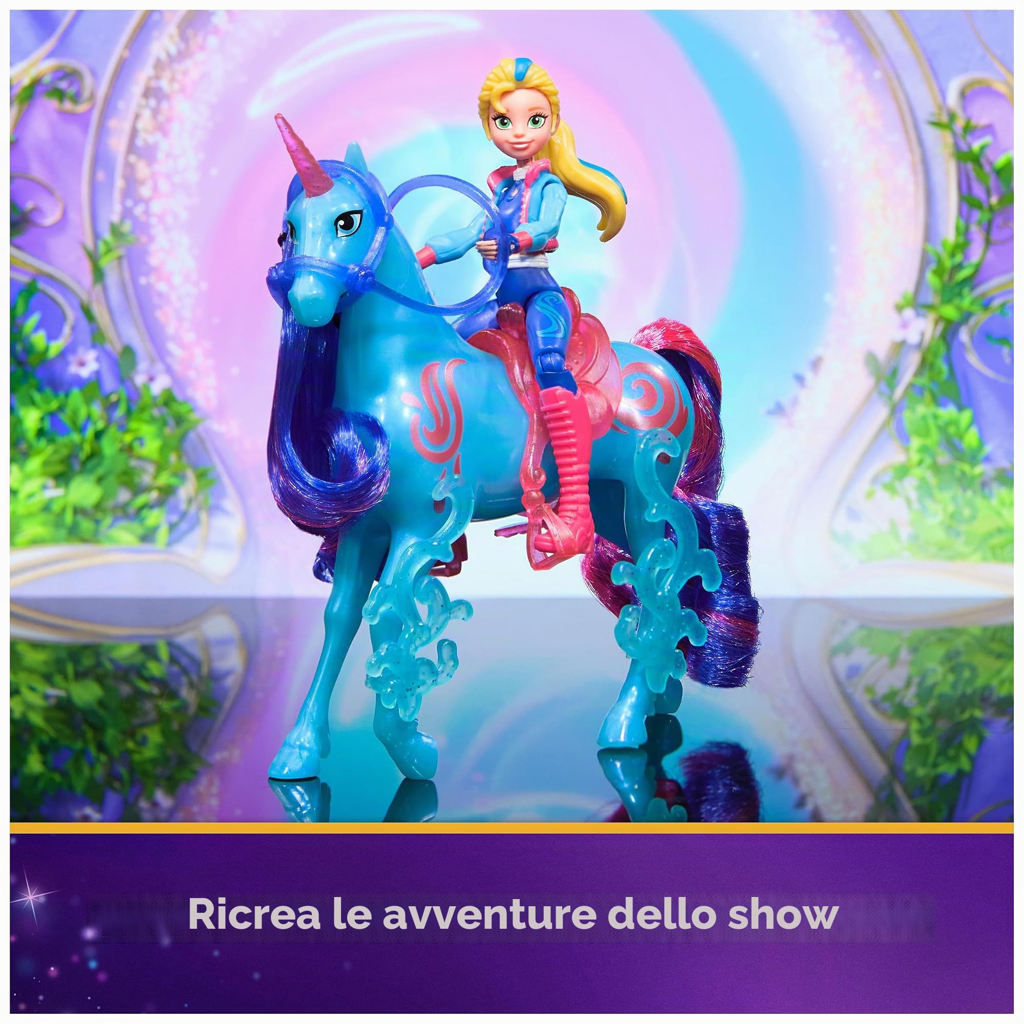 Unicorn Academy Set – Isabel e Unicorn River con vera criniera e coda e spazzola, circa 12 cm personaggi originali della popolare serie Netflix, per bambini dai 4 anni in su