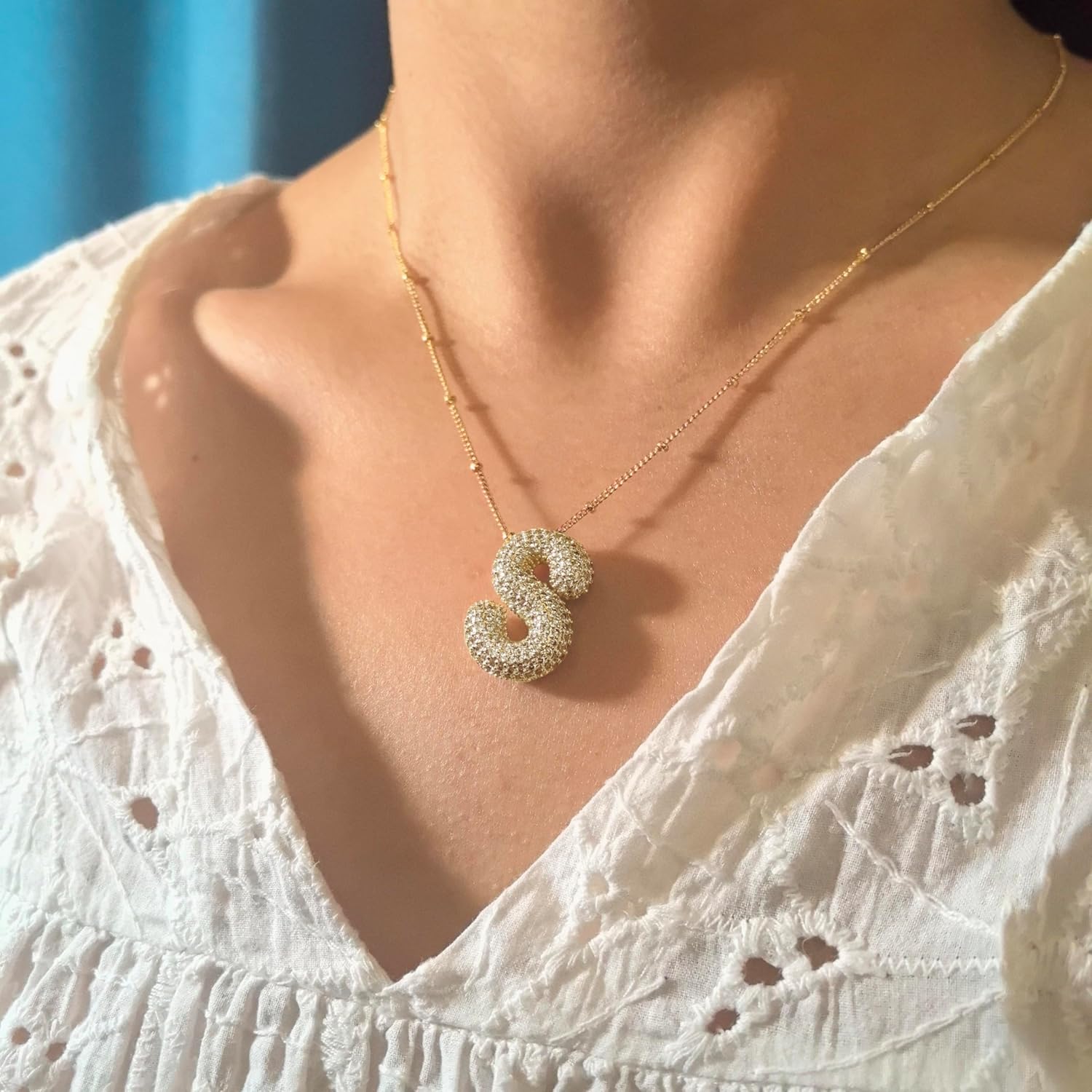 Gold Plated Balloon T Initial Pendant Necklace Bubble Letter Name Necklace Dainty Zirconia Alphabet Birthday Jewelry Gifts for Women - Image 6