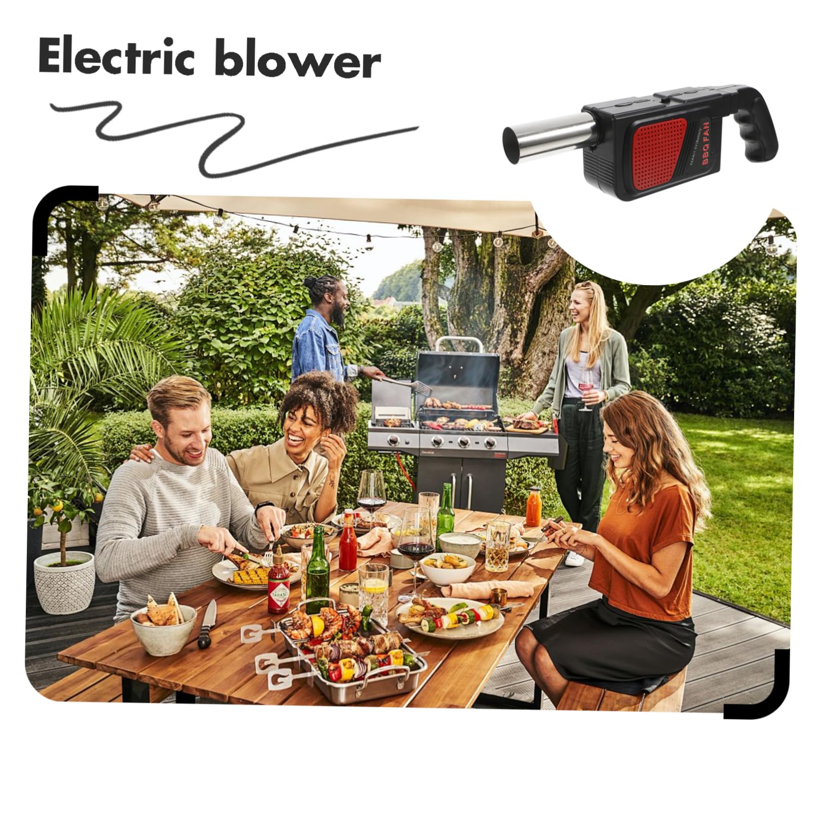 Soffiatore Elettrico per Barbecue 2 Pezzi Nero Abs e Acciaio | Funziona 4 Batterie Aa, Design a Soffio Elettrico, Uso per Picnic All'aperto e Grigliate Itineranti