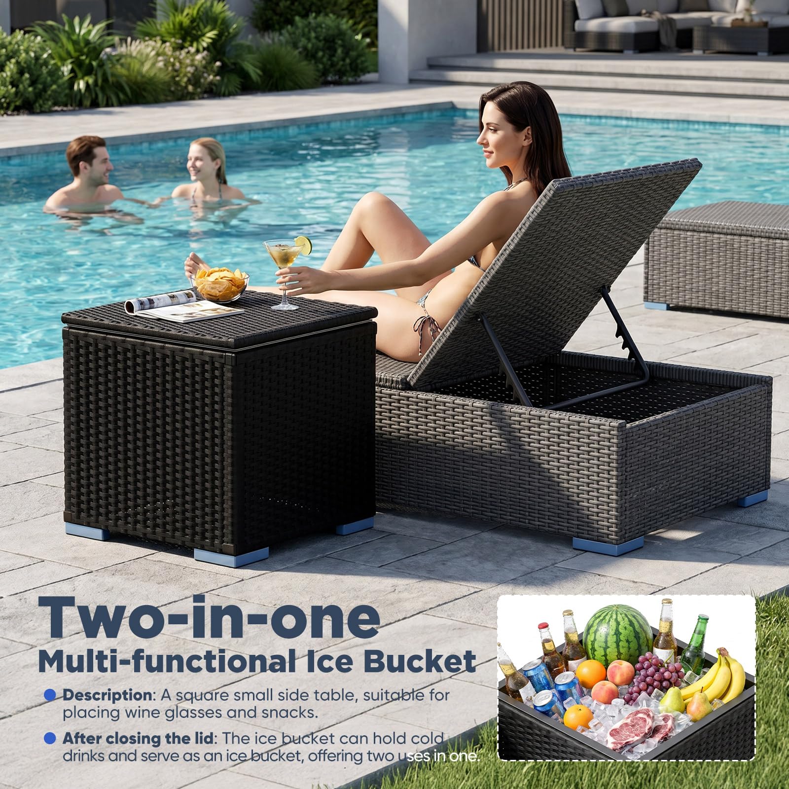 Huracan Cool Bar - Tavolo da giardino con refrigeratore, refrigeratore per bevande, tavolo da cocktail e tavolino d'appoggio, resistente alle intemperie, per esterni, con funzione refrigerante