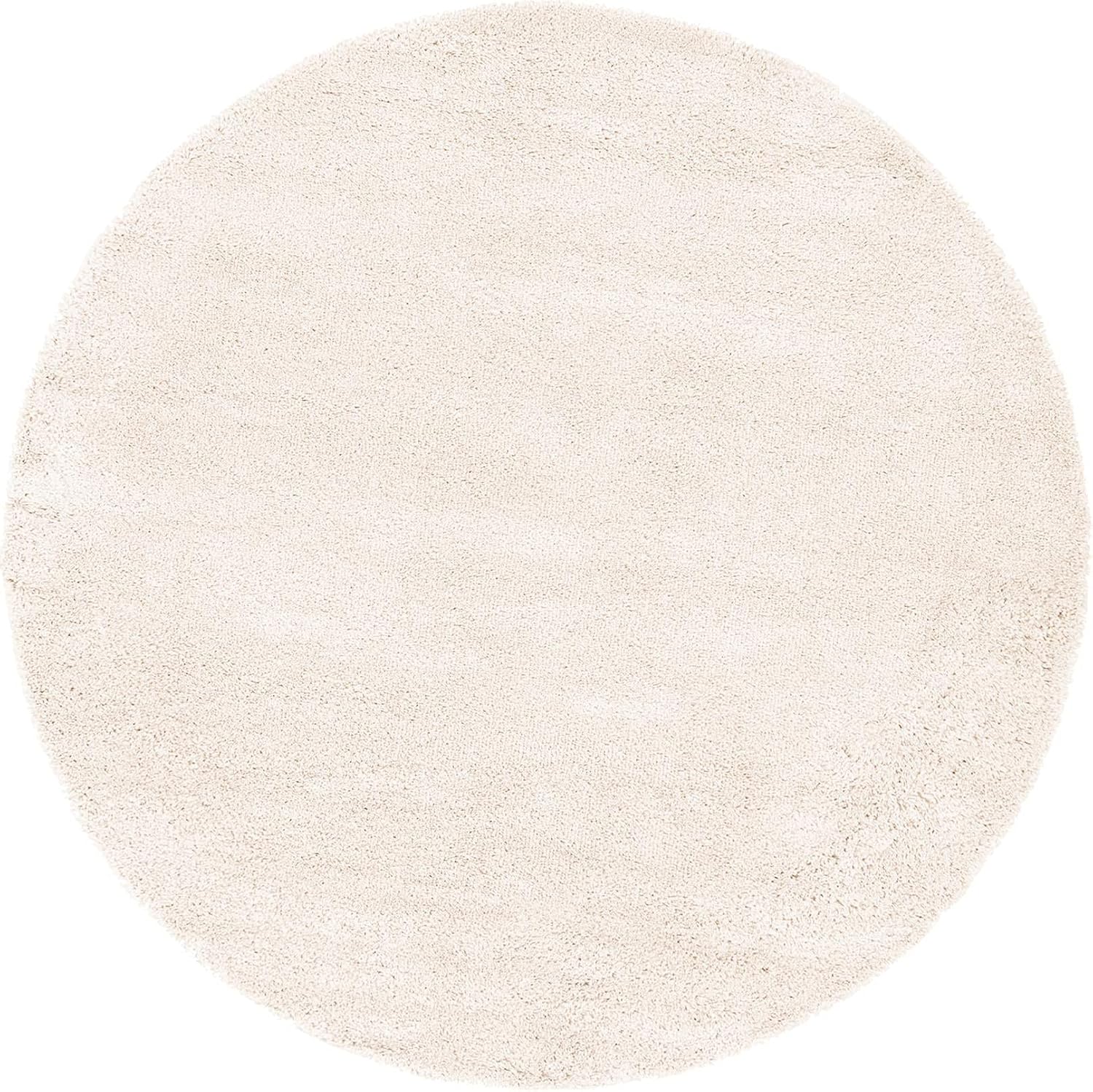 Rugs.com Soft Solid Shag Collection Round Rug – 4 Ft Round Oatmeal Beige Shag Rug Perfect for Kitchens, Dining Rooms