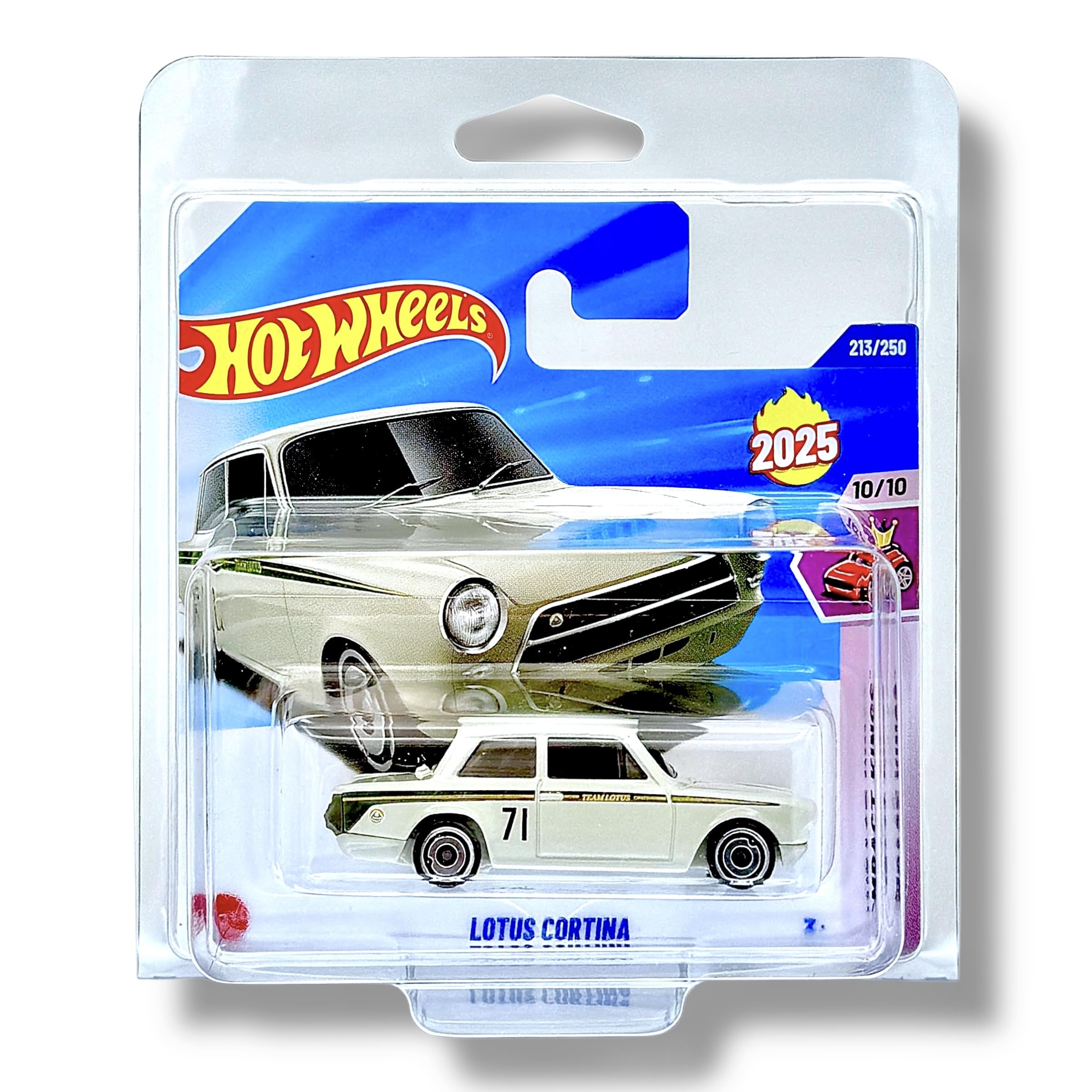 Hot Wheels Lotus Cortina (White & Green) 10/10 Compact Kings - 2025-213/250 (Short Card) - includes a KLAS Car Keeper Protector Case - HYW46