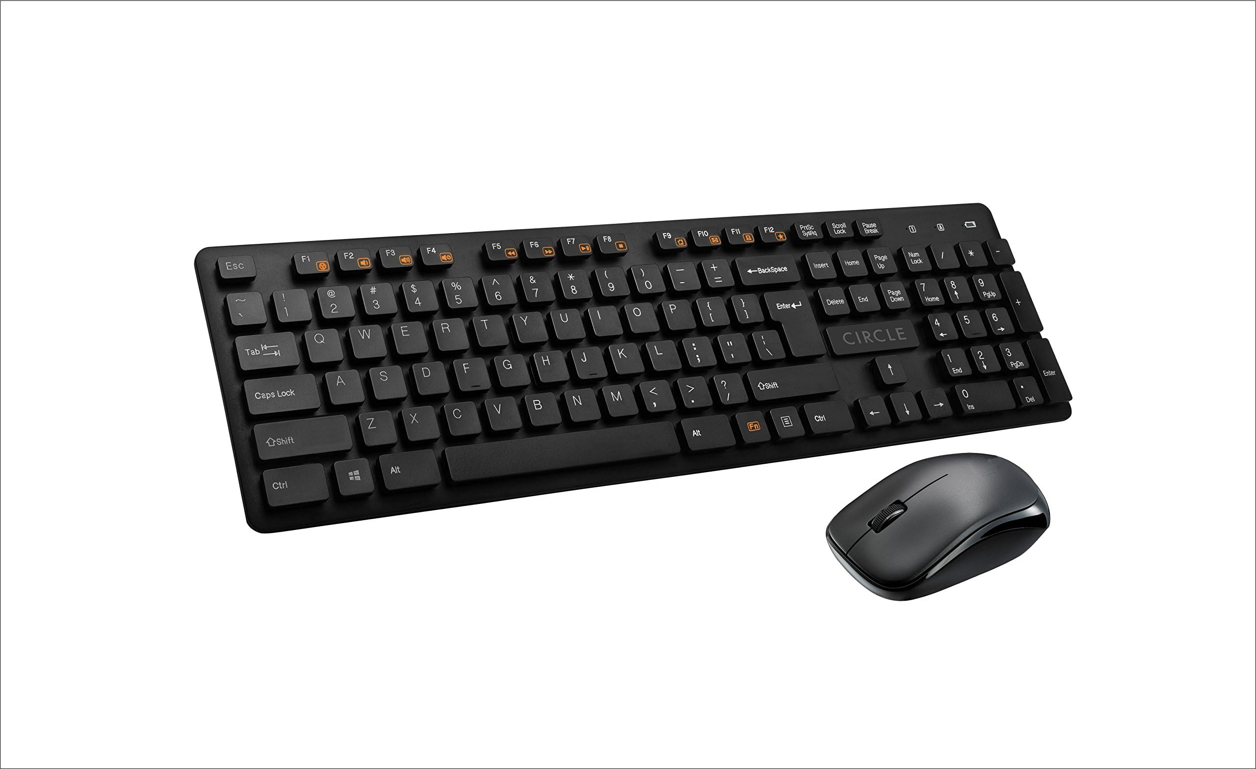 Circle Rover A7 Wireless Combo Keyboard-Black and Silent Pro Mouse with DPI 800/1200/1600 with Unique Slim Design, Spill Resistance, Ultra Low Battery Power Consumption, KAILH Silent Switch in Mouse