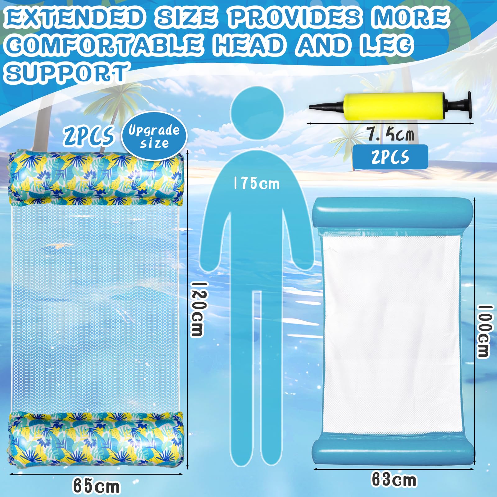 Colchoneta Hinchable 4 En 1 Para Piscina – 2 Hamacas Con 2 Bombas Manuales – Soporta 200 Kg – Ideal Para Playa, Piscina Y Relax Familiar