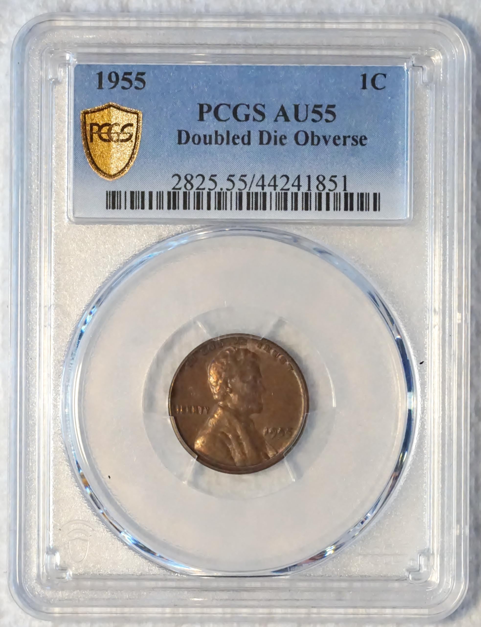 1955 No Mint Mark United States Lincoln Wheat Cent Doubled Die Obverse 1C PCGS AU 55