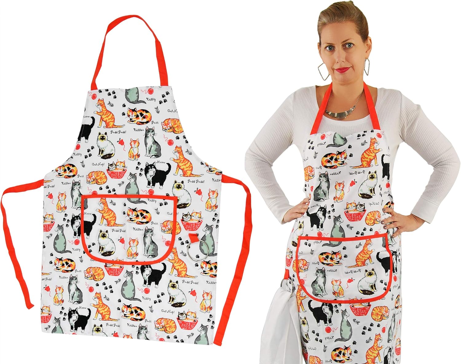 HomeX 100 Cotton Canvas CatPrint Kitchen Apron with