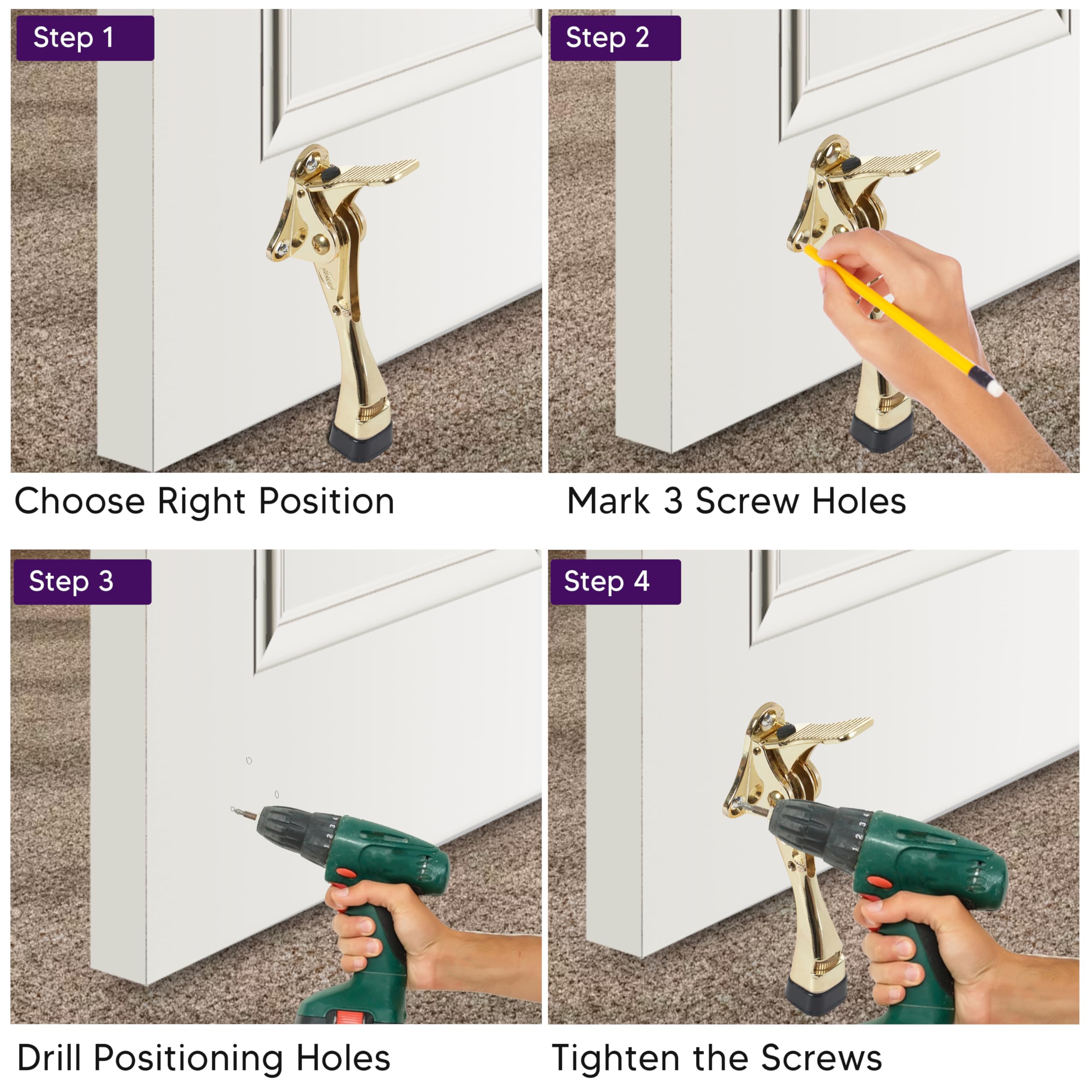 HOME&I Easy Step Door Stop Door Stop, Premium Quality, Regulowana Wysokość Gumowej Stopki, 10 cm (Złoty)