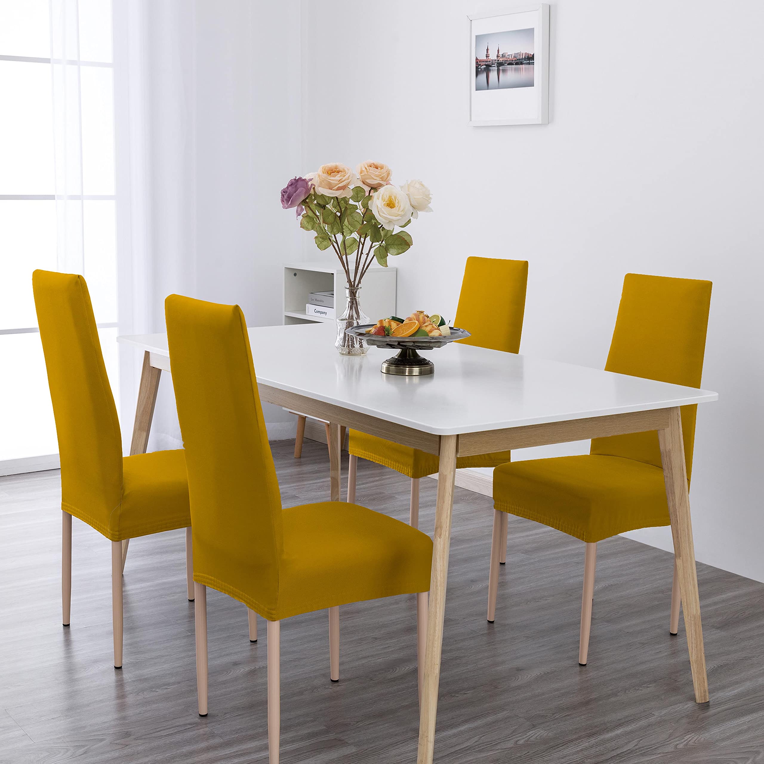 Coprisedie con Schienale 4 Pezzi Elasticizzati, Impermeabili, Misura Universale, Coprisedia Soggiorno Cucina Moderna Lavabile Estraibile - Giallo