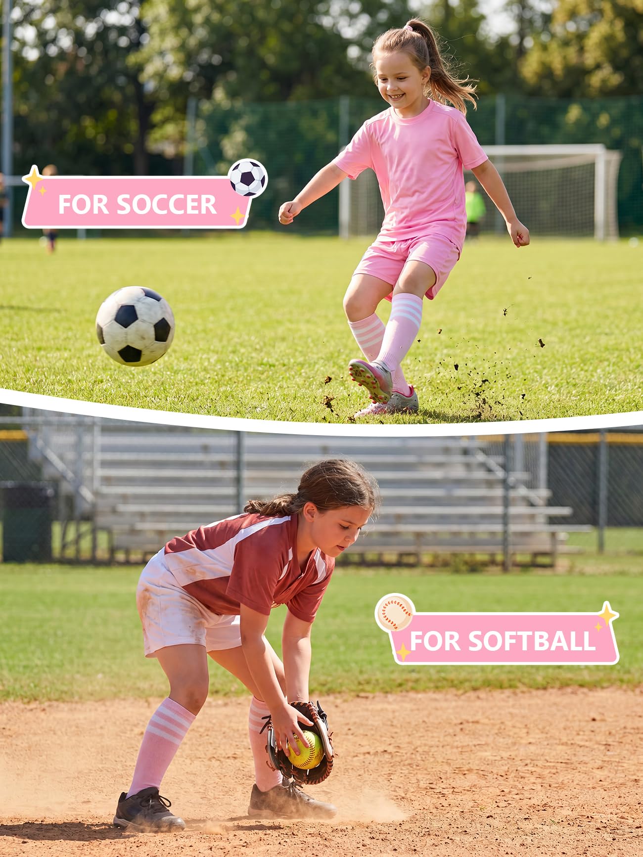 American Trends Calzini da calcio per bambini e ragazzi, con tubo lungo al ginocchio, per softball e baseball