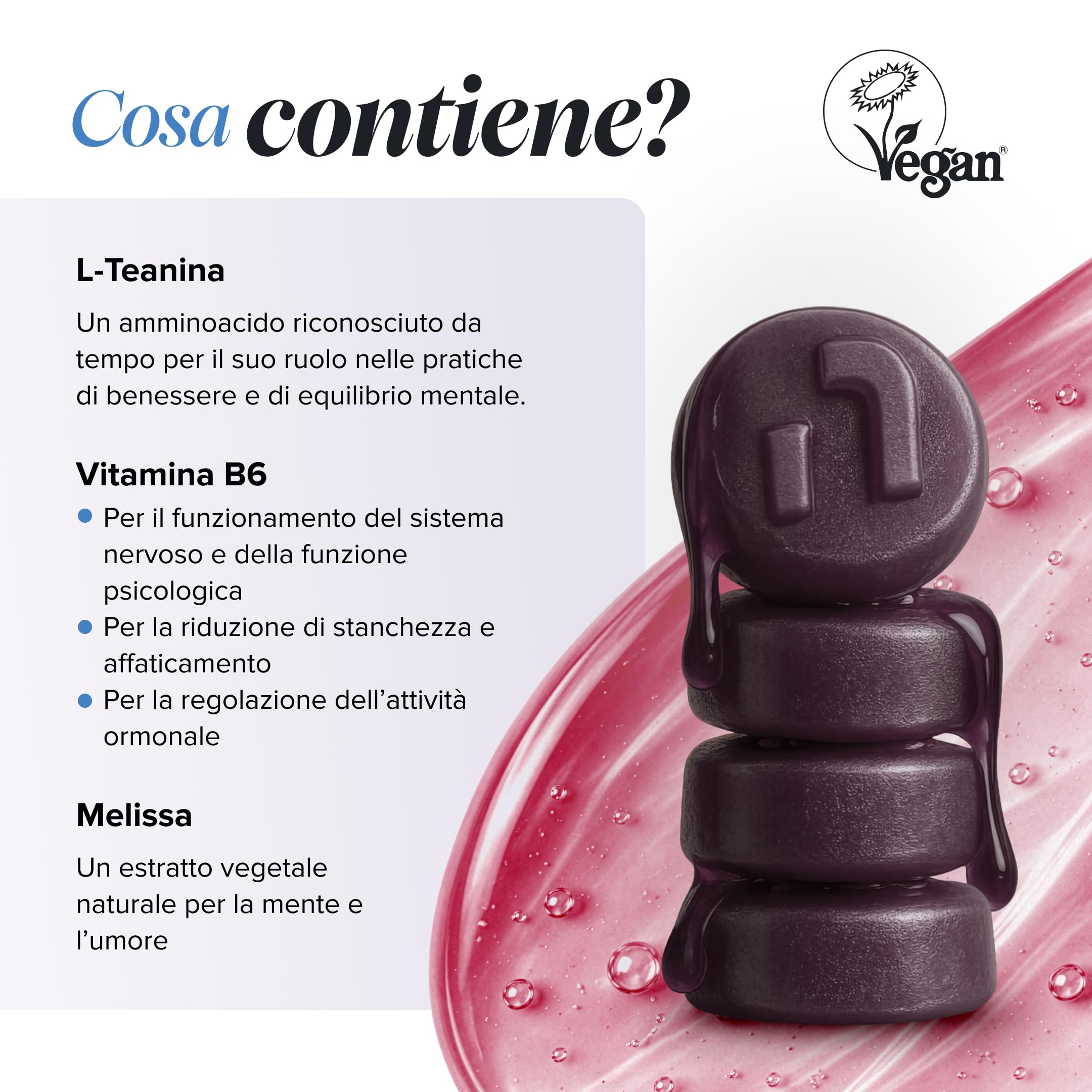 L-Teanina, 200 mg, 60 Gommose, Novomins | Sostiene la Funzione Psicologica, Aiuta a Ridurre la Stanchezza, con L-Teanina e Melissa, Vegano, Halal, Testato da Eurofins