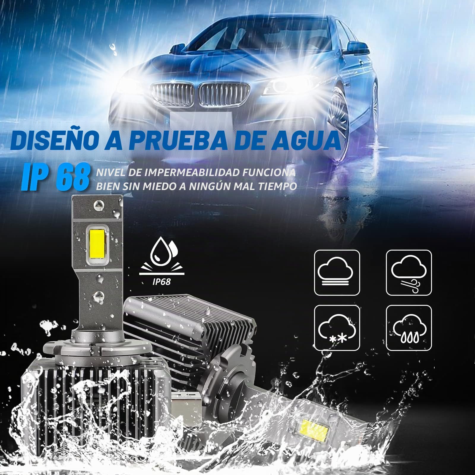 D-Lumina Bombilla D1S D1R D1C LED faros delanteros,70W 16000LM, 6500Kcolor blanco brillante, kit de conversión de luces de luz alta y baja Plug and Play a Original HID Ballat, paquete de 2
