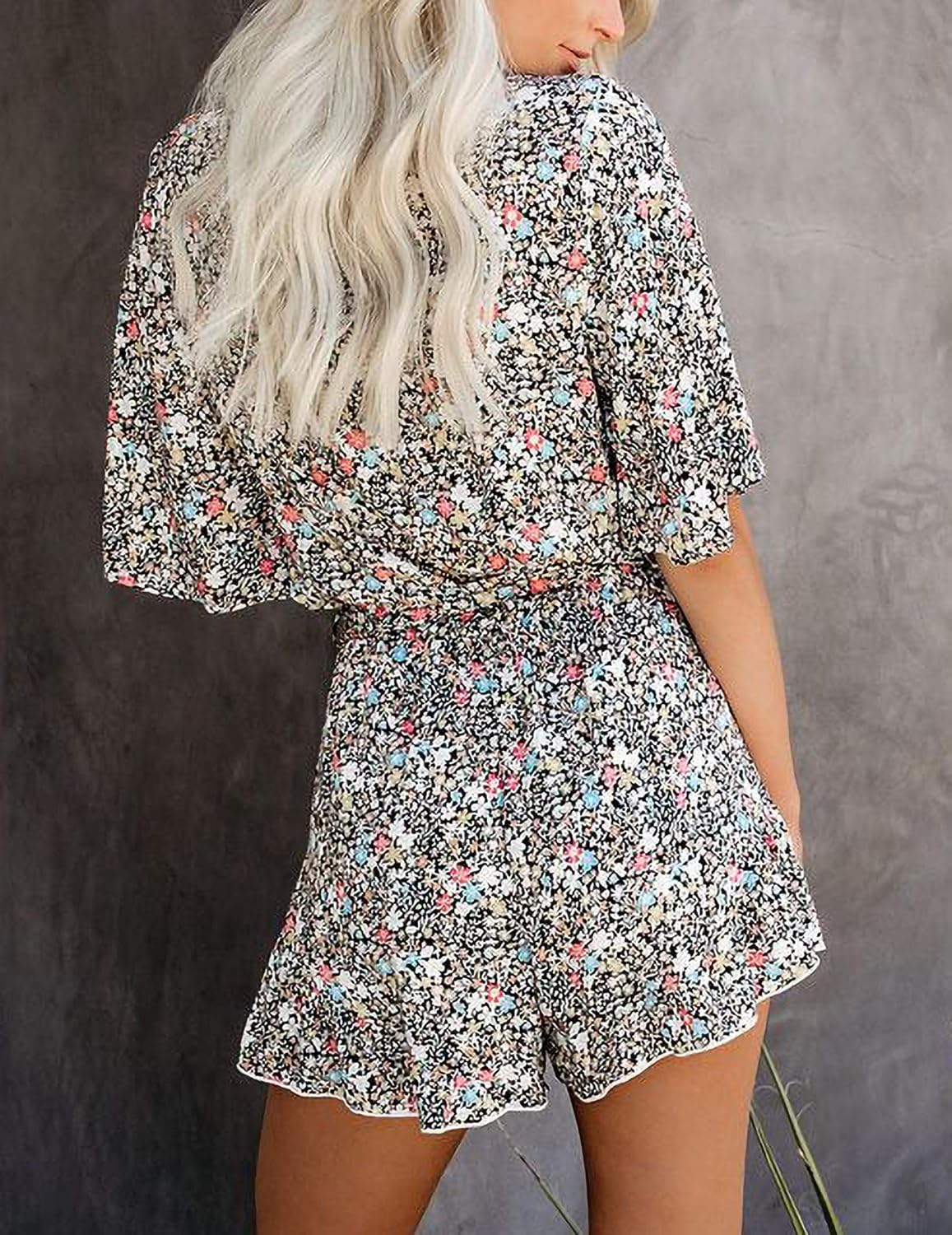 Relipop Women's Summer Romper Floral Print V Neck Flared Half Sleeve Elastic Tie Waist Ruffle Casual Rompers Jumpsuits - Image 5