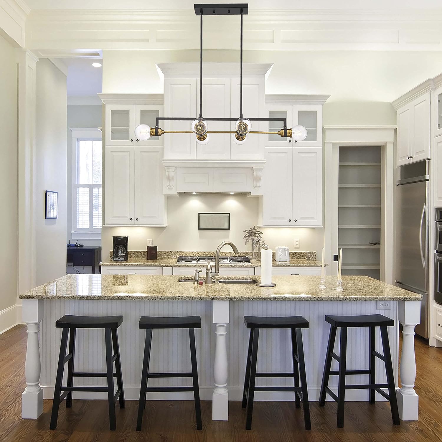 Nuvo 60/6977 Intention Island Pendant Fixture Warm Brass and Black Finish, 6 Light