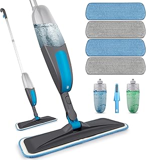 Spray Mops for Floor Cleaning - BPAWA Microfiber Spray Floor Mop Flat Dust Mop for Hardwood Laminate Tile Wood Kitchen Floors, Dry Wet Mop with Sprayer 2 x 550ML Bottles and 4 x Reusable Washable Pads