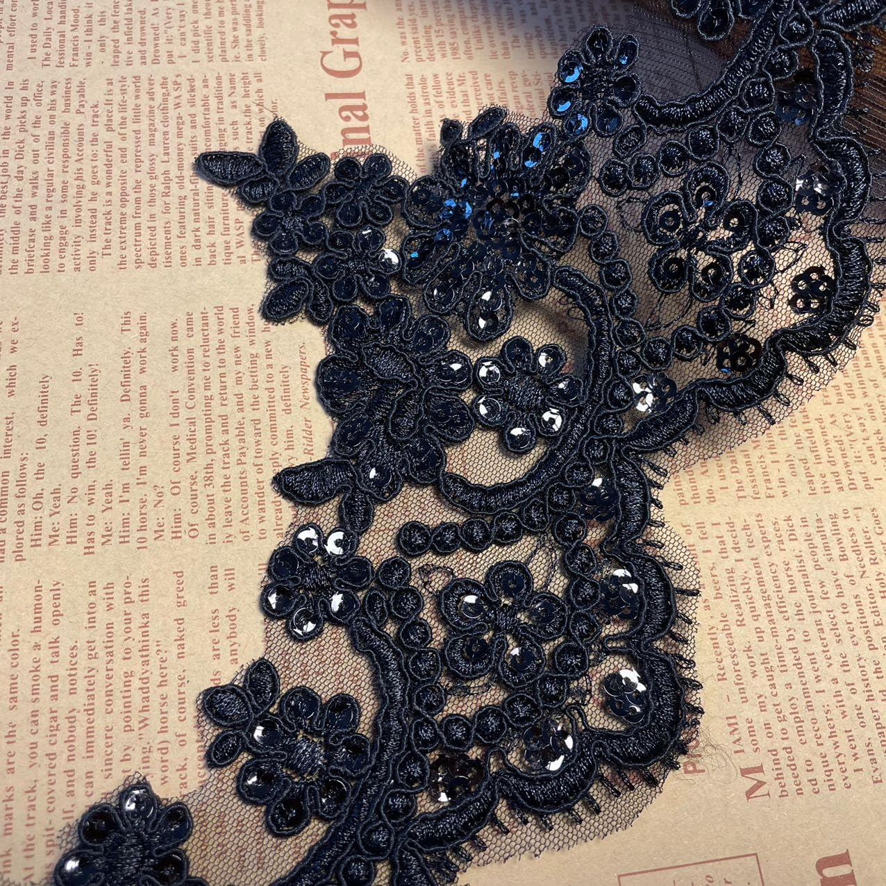 13CM Width Bead Crown Pattern Inelastic Embroidery Lace Trim,Curtain Tablecloth Slipcover Bridal DIY Clothing/Accessories.(3 Yards in one Package) (Black)