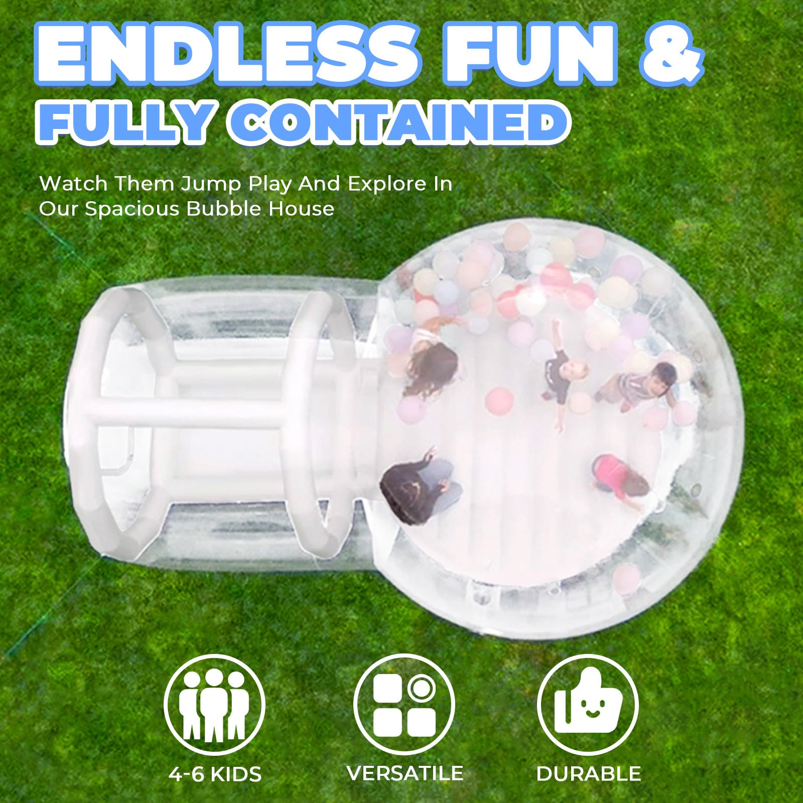 Casa gonfiabile con trampolino, Bubble House Dome gonfiabile con ventilatore e pompa, tenda da giardino impermeabile in PVC di qualità commerciale per matrimoni, campeggio, feste (300 cm)