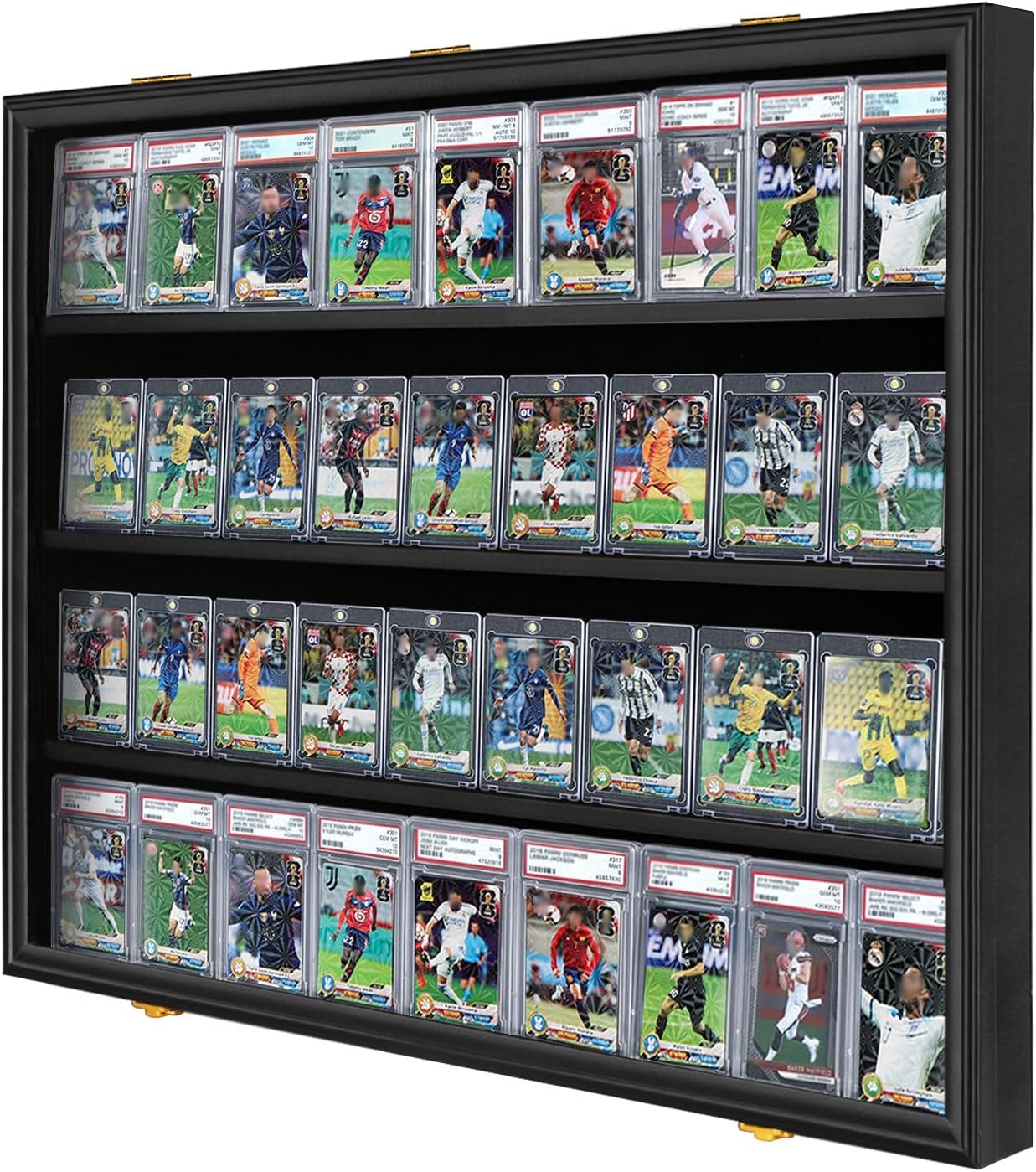 Graded Sports Card Display Case Lockable,Trading Card Collector Wall Display Holder for Baseball Basketball Football Hockey Cards, UV Protection Acrylic(Black) 36 Card - Black - Horizontal