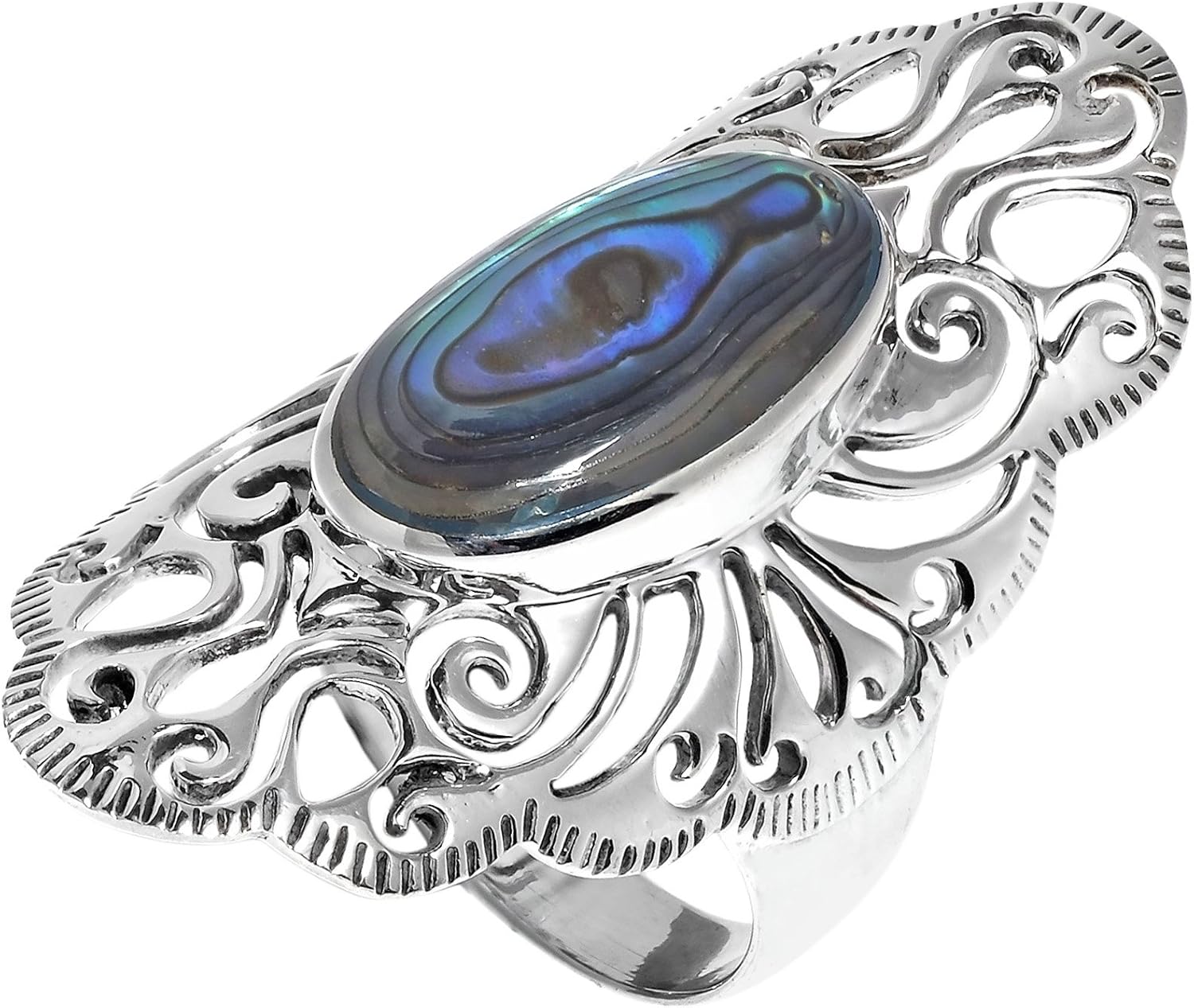 AeraVida Vintage Filigree Swirl Beauty Oval Abalone Shell .925 Sterling Silver Ring | Delicate Wedding Rings For Women | Comfort Fit Silver Rings | Gift - Image 2