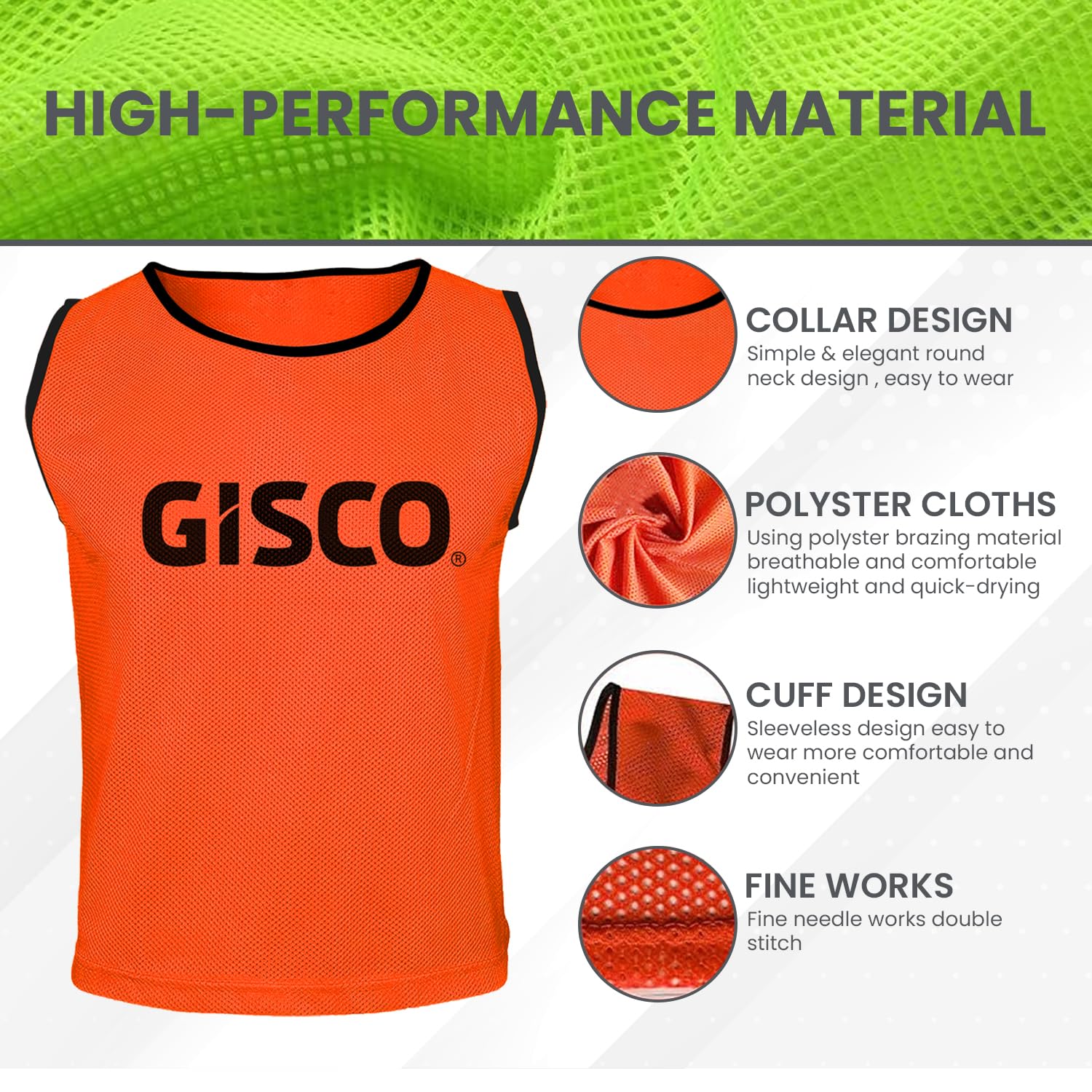 GISCO Sports Training Bibs Training Vest (Set of 6) | Yellow | Size-Small | Quality Mesh Vests for Sports, Training, and Practice Sessions 2
