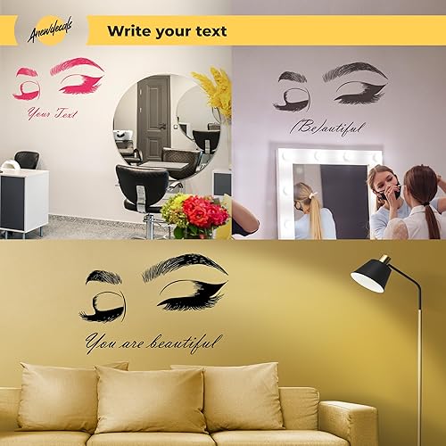 Miniatura 3 de Calcomanía de pared para pestañas - Pestañas - Cejas - Chica hermosa - Salón de belleza - Texto personalizado - Cejas - Calcomanía adhesiva - Citas
