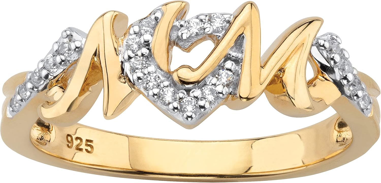 PalmBeach Yellow Gold-plated Sterling Silver Round Genuine Diamond Mom Heart Ring (1/10 cttw, I Color, I3 Clarity) Sizes 6-10