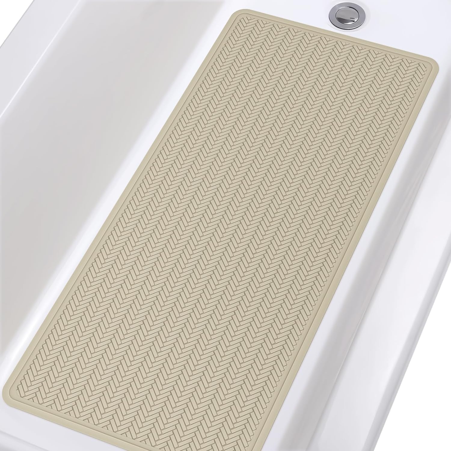 Yolife Non Slip Bath Mats for inside Bath,Rubber Bath Mat,43x92 cm Long Bath Mat Machine Washable with Strong Suction Cups (Brown)
