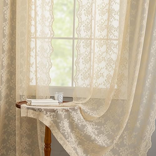 Miniatura 4 de YJ YANJUN Cortinas de encaje beige