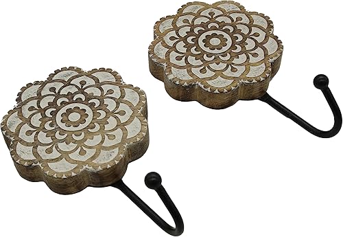 Miniatura 2 de WILLART 2 ganchos de madera para abrigos de pared, ganchos decorativos de Mandela, ganchos de pared de madera bohemios, montaje en pared, ganchos de