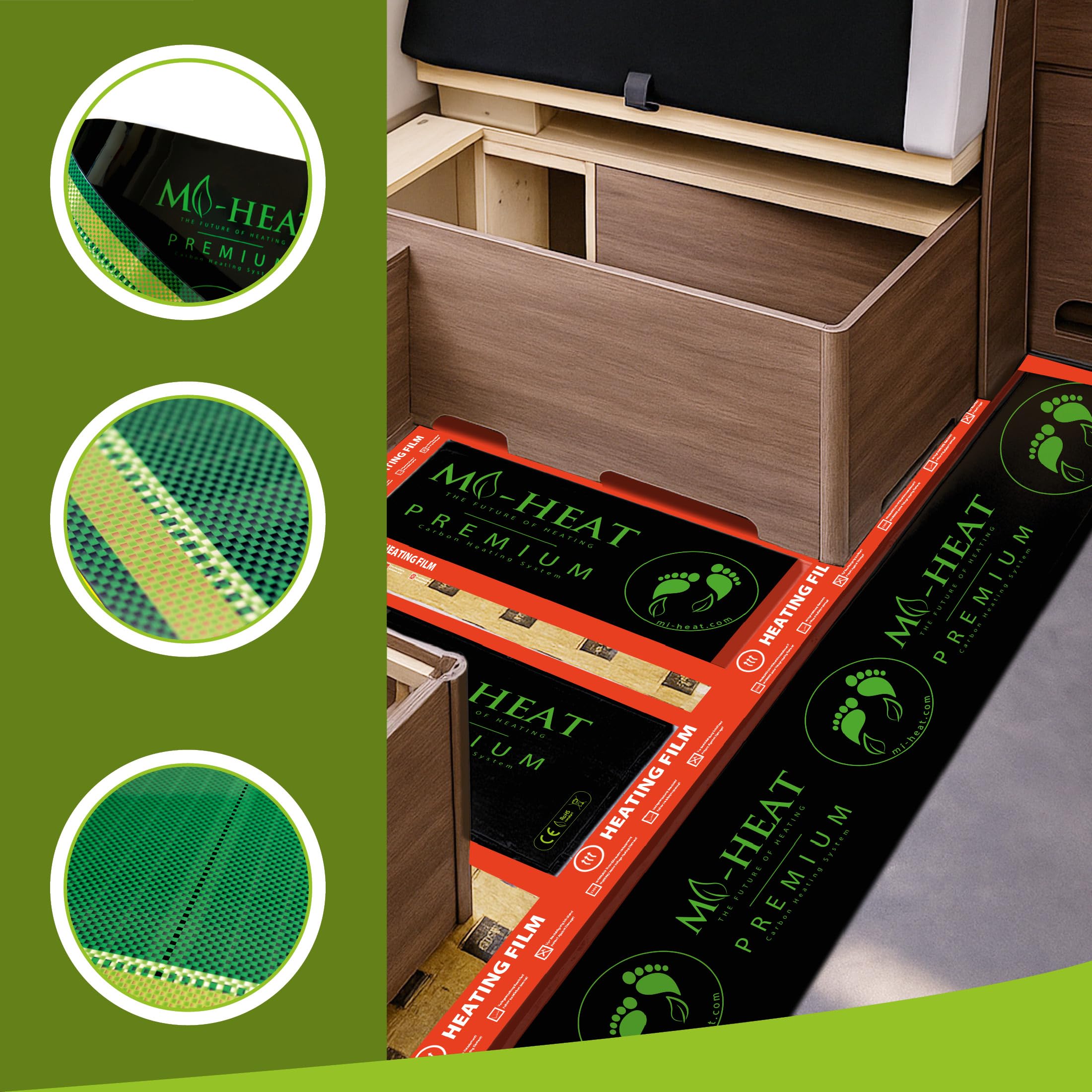 Mi-Heat 130W/m² 0,5x3,75m Riscaldamento a Pavimento per Camper + termostato Ambiente