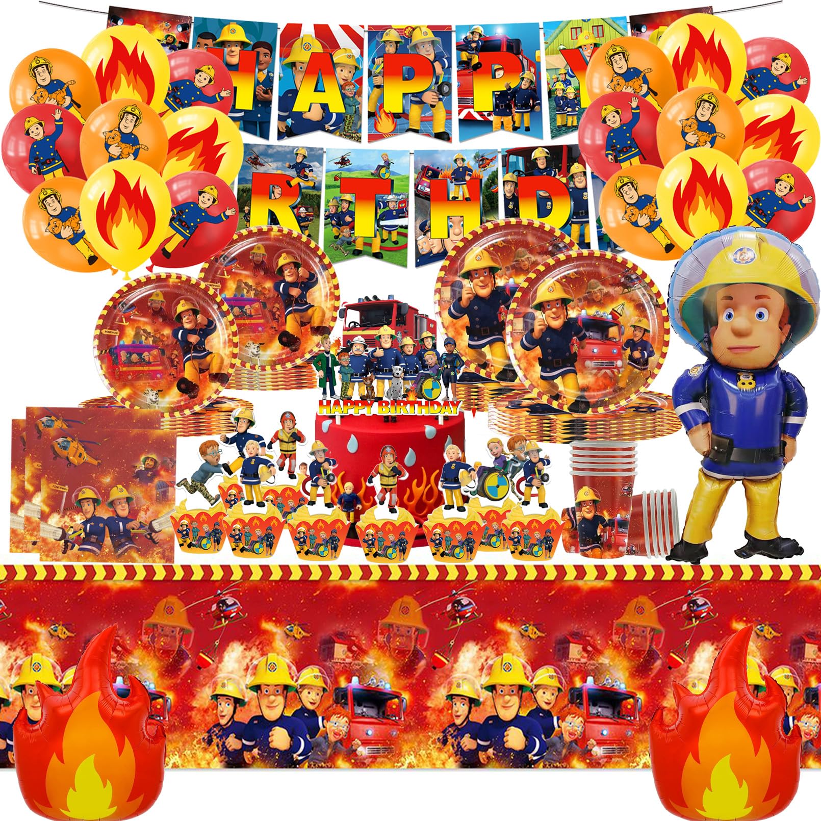 Decorazioni Compleanno Pompiere Set Stoviglie Festa Pompiere, Decorazioni Festa, Include Tovaglia, Piatti Carta, Striscione, Set Festa Compleanno Corsa per 10 persone