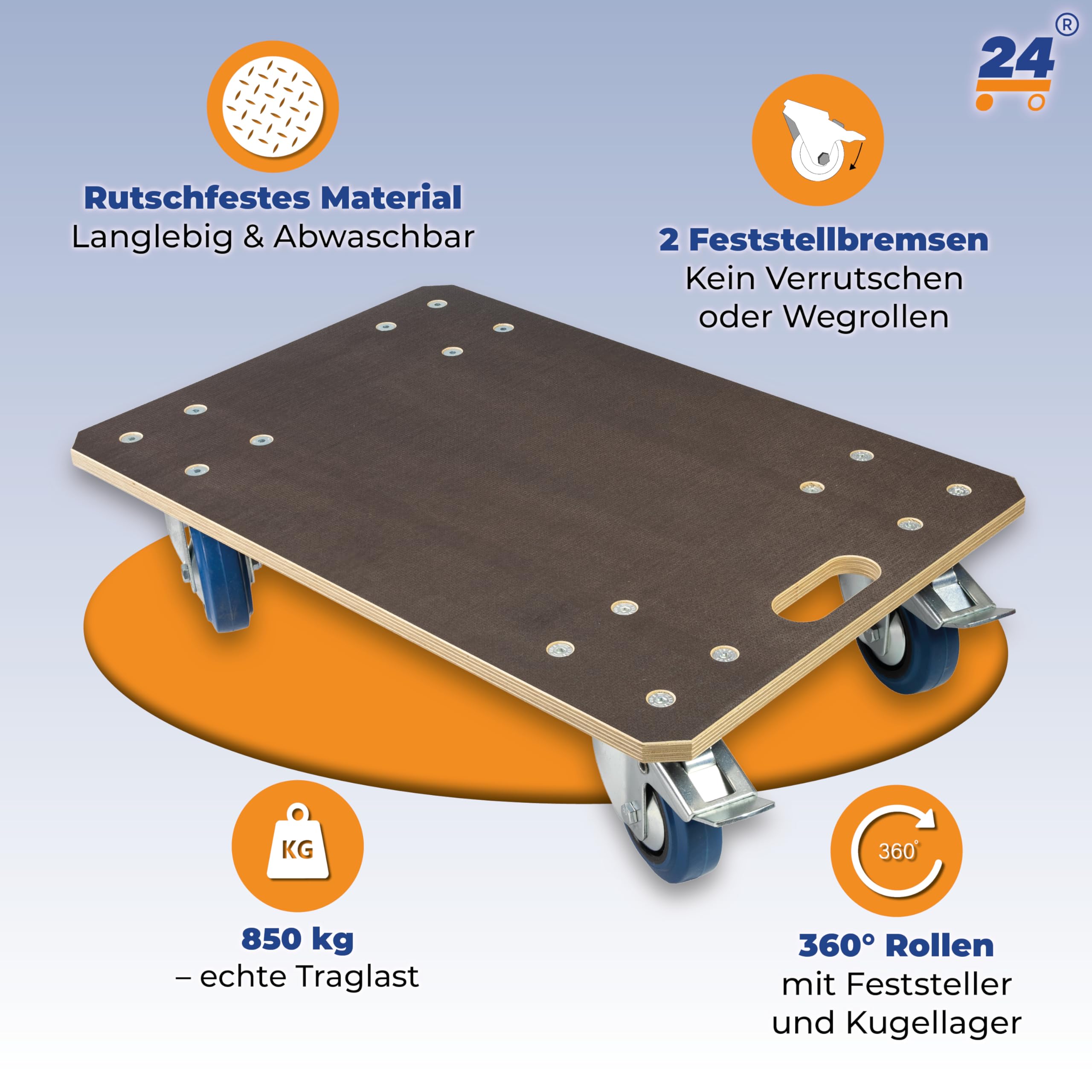 Expert – 2er-Set Transportroller 60x40 cm – 850 kg (1.700kg gesamt) Siebdruckplatte, PP-Räder, Rollbrett Möbelroller, Transporthilfe für Umzug, Möbel-Transport Rollwagen Möbelhund Roller