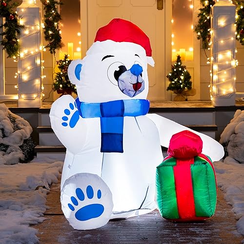 Miniatura 4 de Joiedomi Oso polar autoinflable de Navidad de 4 pies con luz LED, decoración gigante de patio para Navidad, vacaciones, interiorexterior, jardín,