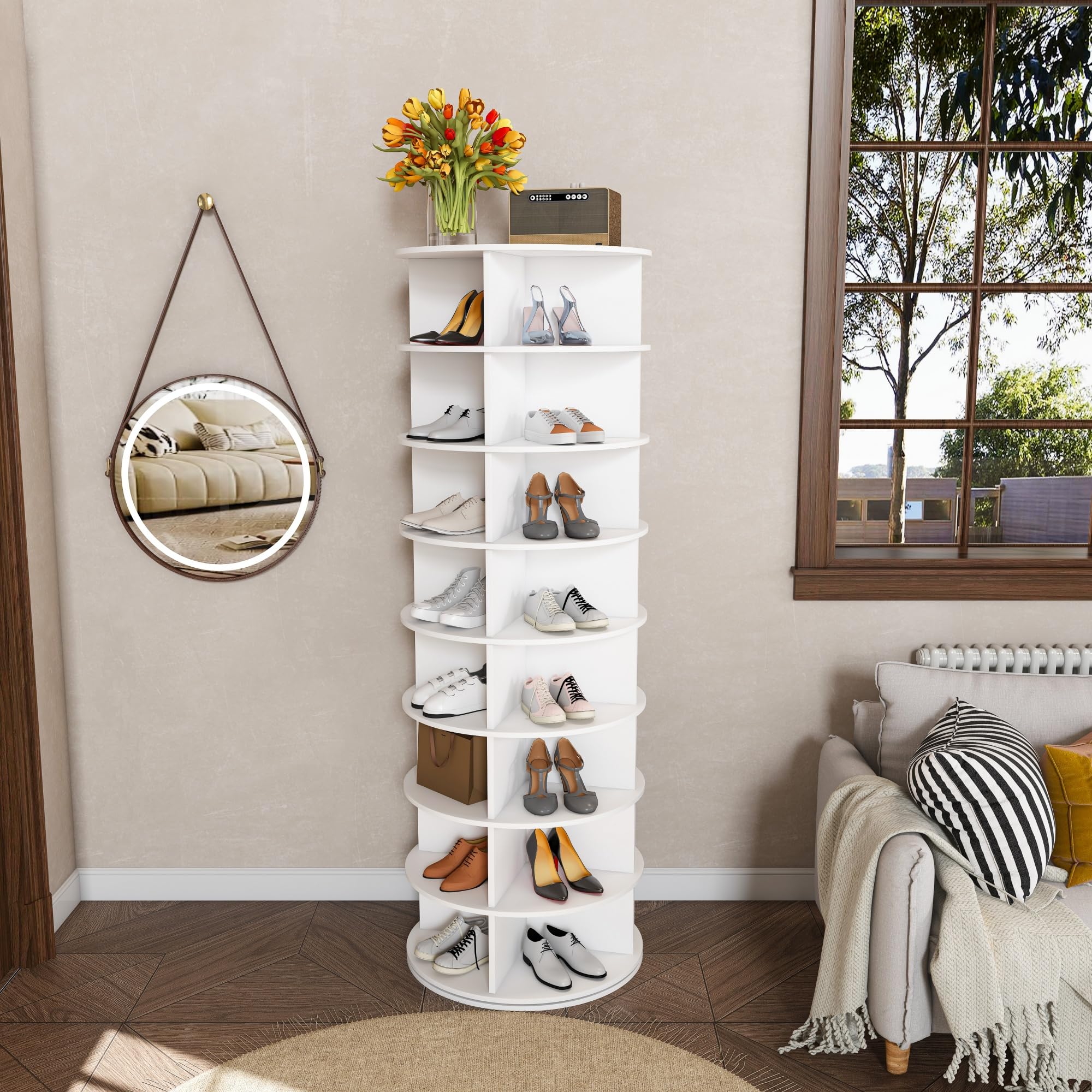 Zapatero Giratorio de PVC, Organizador de 360 Grados, Blanco, 184x60x60 cm
