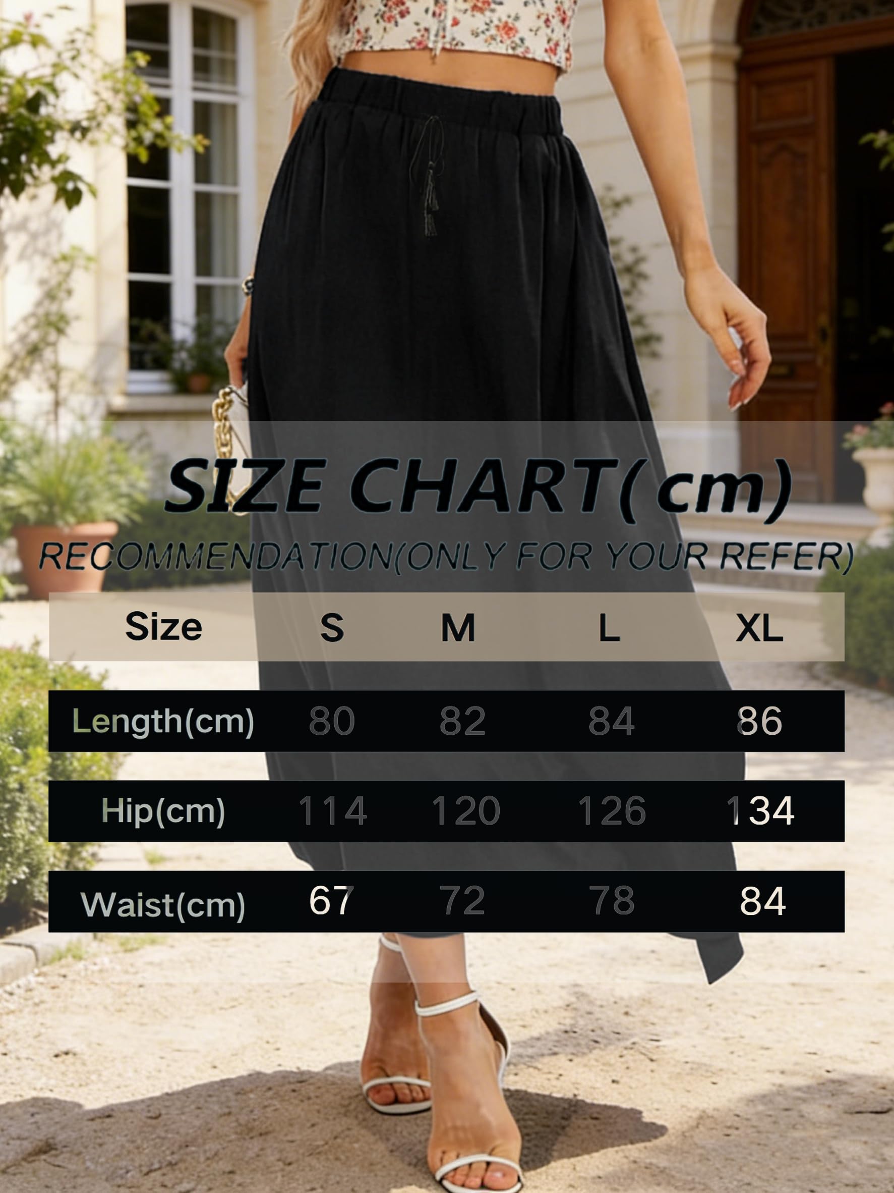 Jupe Femme Casual Jupe D'été Maxi Jupe A-Ligne Élégante Maxirock avec Cordon Longue Jupes Élastiques avec Poches