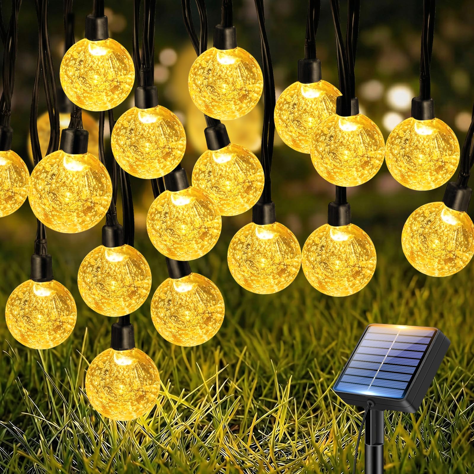 btfarm 49FT/15M Solar String Lights Outdoor, 50LED Solar Powered Patio Lights Outdoor Waterproof, 8 Modes Crystal Globe Lighting for Garden Fence Gazebo Tree Yard Porch Party Wedding Decor, Warm White - 1