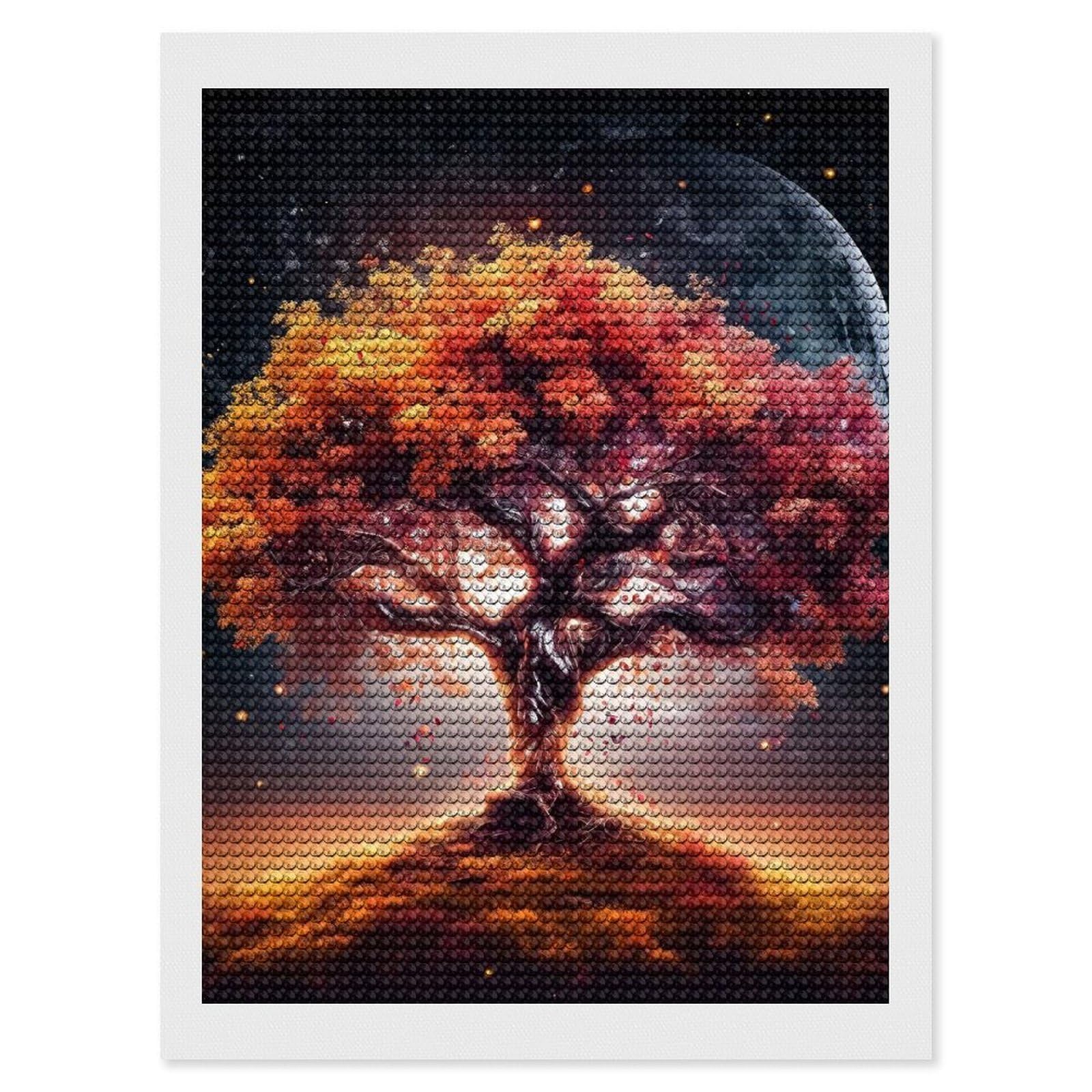 Junmoney Cosmic Tree of Life Diamond Painting Canvas Kit 12"x16", Adhesive Canvas, Living Room Decor, Farmhouse Decor, Winter Craft