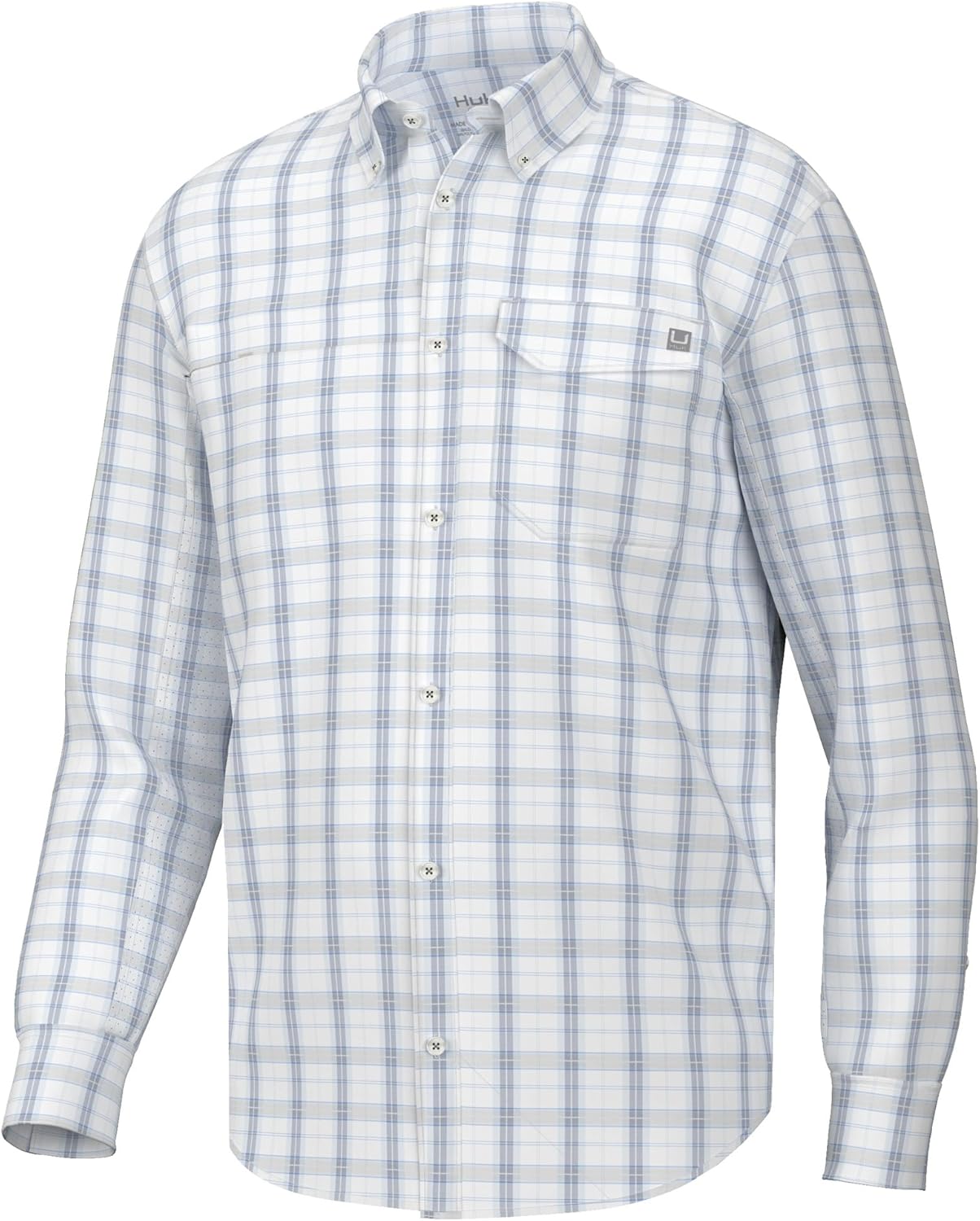 HUK Mens Tide Point Pattern Long Sleeve Shirt, Fishing Button Down
