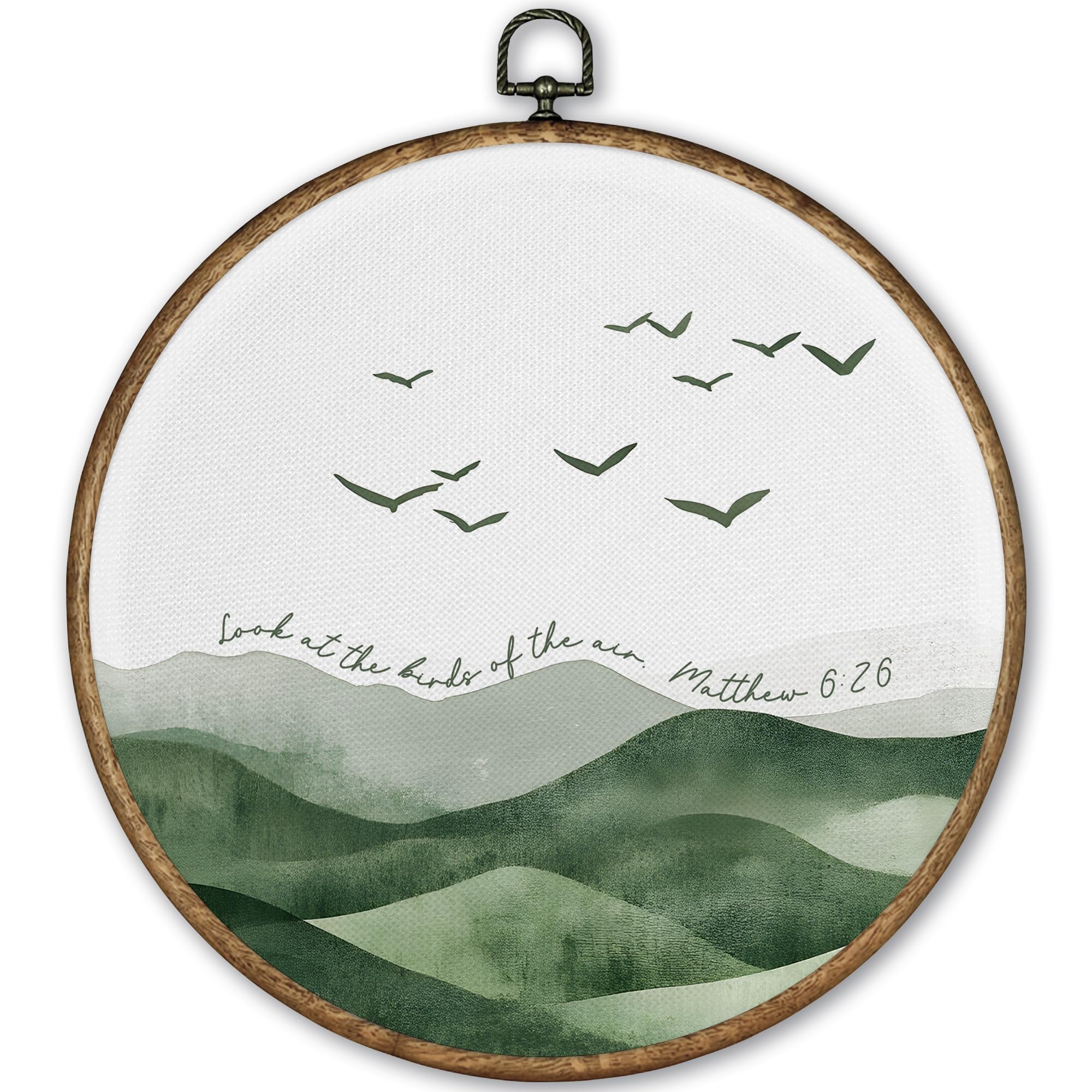 Arte de pared redondo TLESKE con versículo bíblico y lienzo enmarcado estilo boho de montaña 8