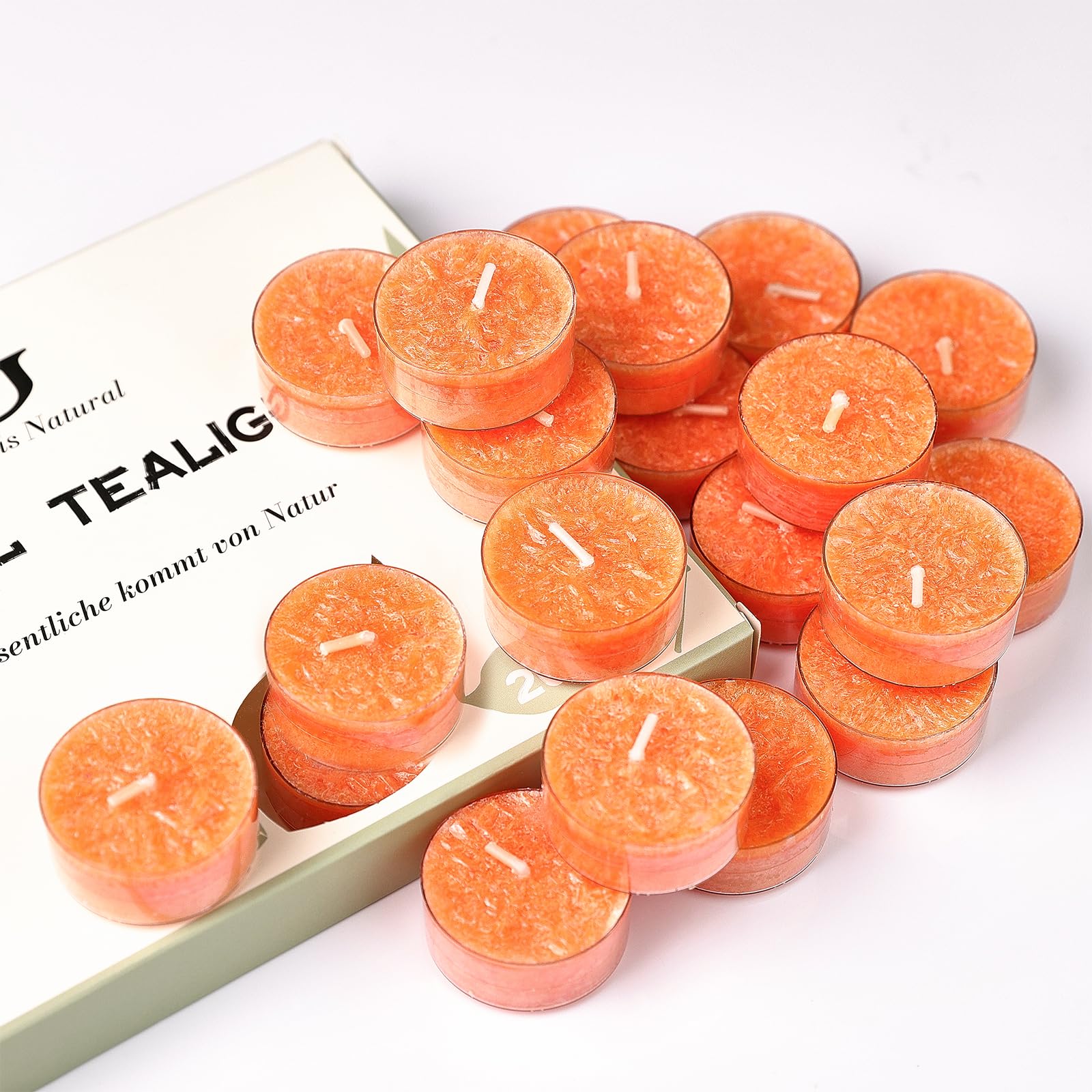 20 Pack Orange Scented Tealight Candles, About 5-Hour Burn Time, Plant Wax Coloured Candles Gift Set, Small Candles Multipack for Home Decor, Gifts for Christmas Birthday
