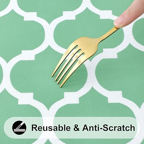 Miniatura 122 de Smiry - Mantel redondo de vinilo ajustable con bordes elásticos y parte trasera de franela, mantel de vinilo impermeable, lavable, diseño enrejado