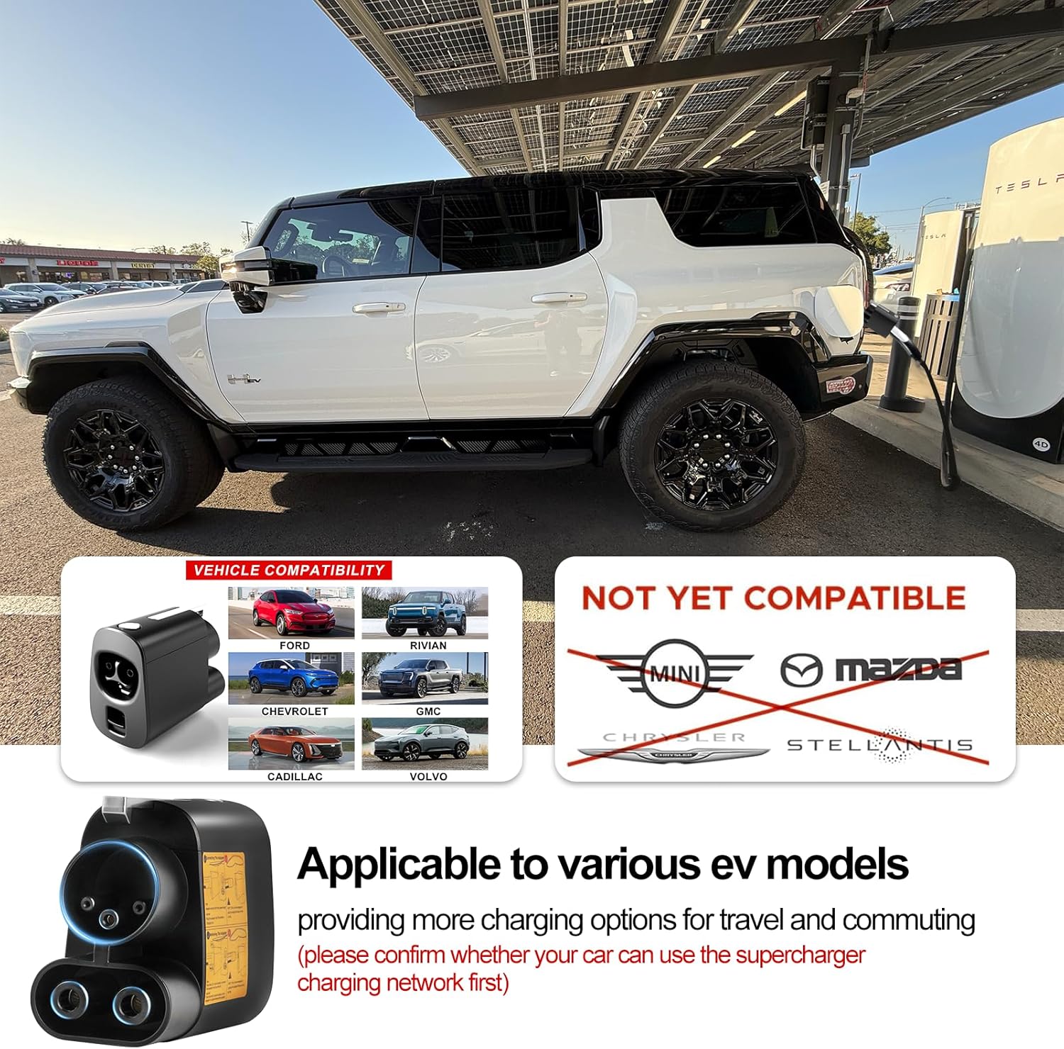 NACS to CCS Adapter 500A 1000V fit for Supercharger Nacs to CCS1 Charger Adapter Compatible with Ford EVs, R1T/R1S, GM, Kia, Support V3/V4 DC Fast Charger Accessories