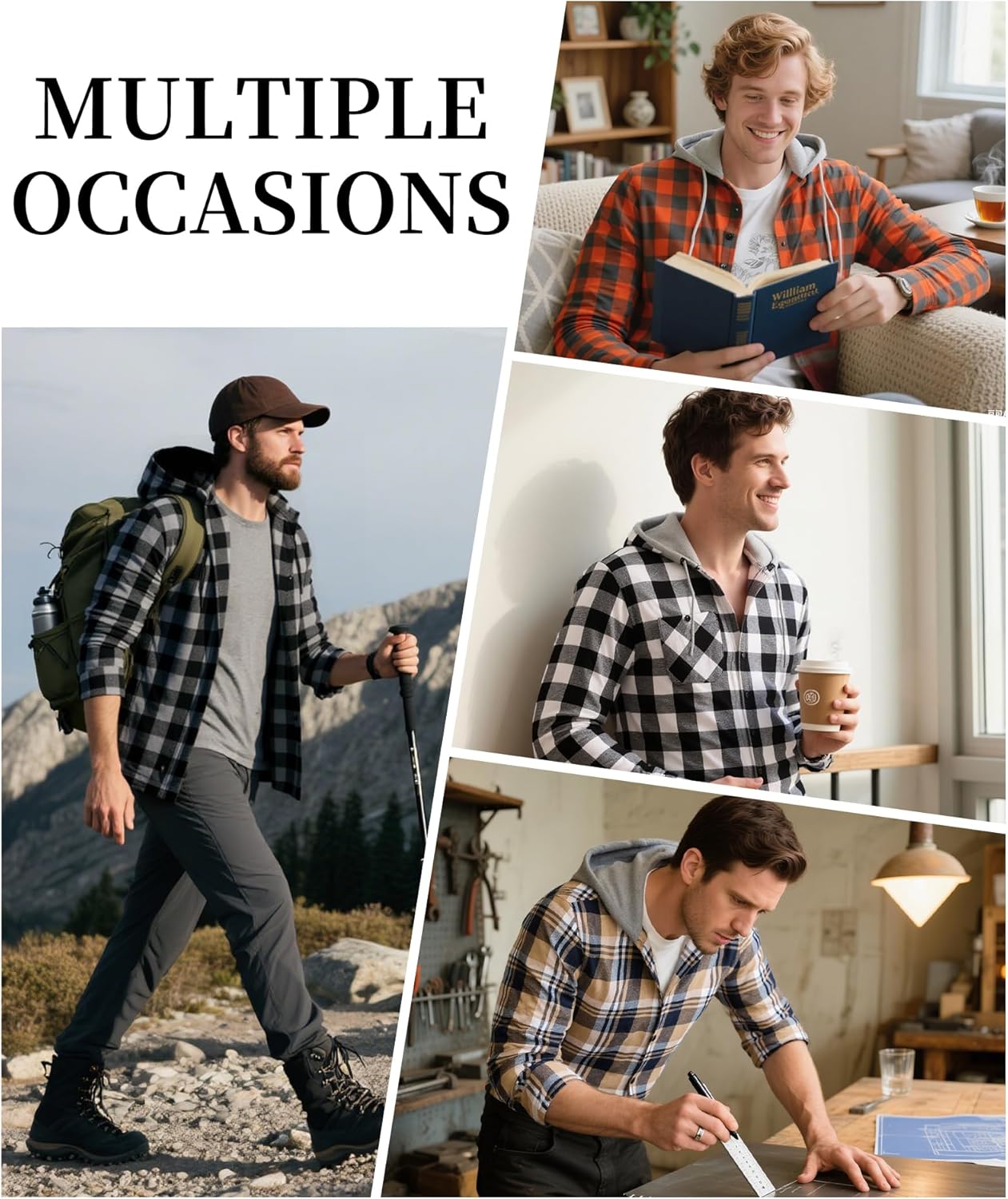 5 Pack Men's Flannel Shirt Plaid Hoodie Fall Casual Button Down Shirt Jackets Long Sleeve Stylish Hooded with Pocket - Image 2