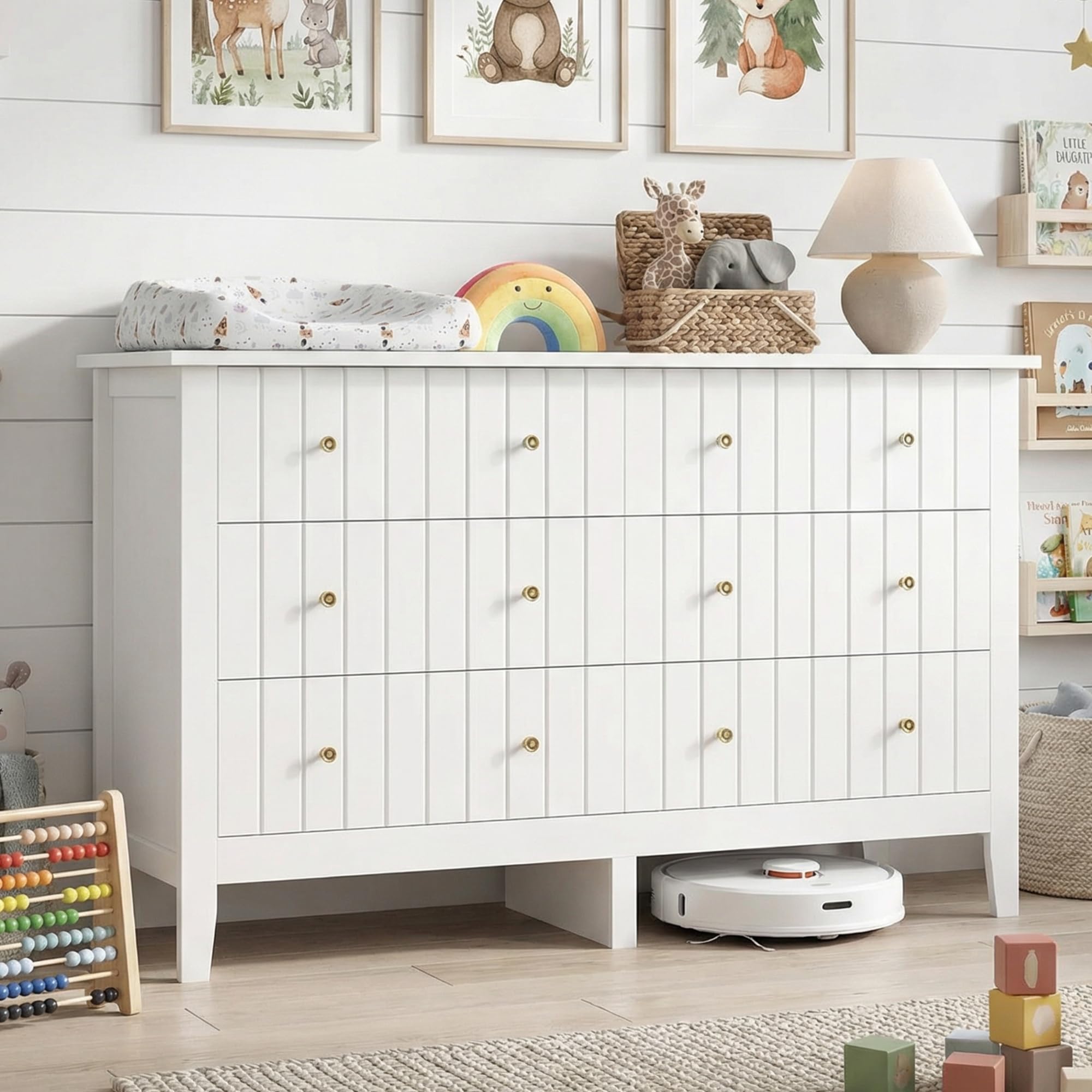 FOTOSOK White Dresser 6 Drawer