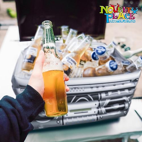 Miniatura 6 de Novelty Place Enfriador inflable de bebidas Boombox, enfriador de bebidas de gran capacidad, decoración estéreo para fiestas retro temáticas de los