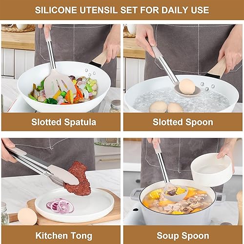 Miniatura 5 de LIANYU Juego de utensilios de cocina de 15 piezas con soporte, herramientas de cocina de silicona con mango de acero inoxidable, accesorios