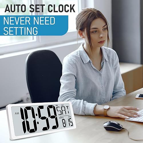 Miniatura 20 de TXL Reloj de pared digital grande de 14.2 pulgadas, funciona con pilas, reloj digital con pantalla grande con día, fecha y temperatura, reloj