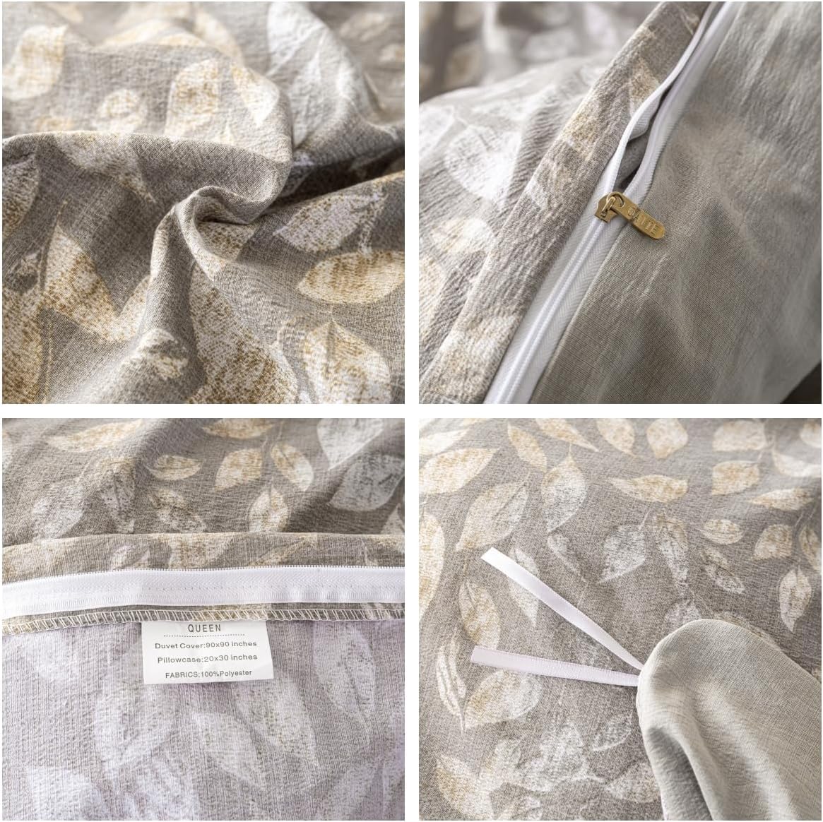 OAITE Brown Leaves King Size Duvet Cover-3 Pieces Prewashed Cotton-Like Polyester Extra Soft Bedding Set, Includes 1 Duvet Cover 104''x90''with Zipper Closure & 2 Pillow Shams, Comforter Not Included